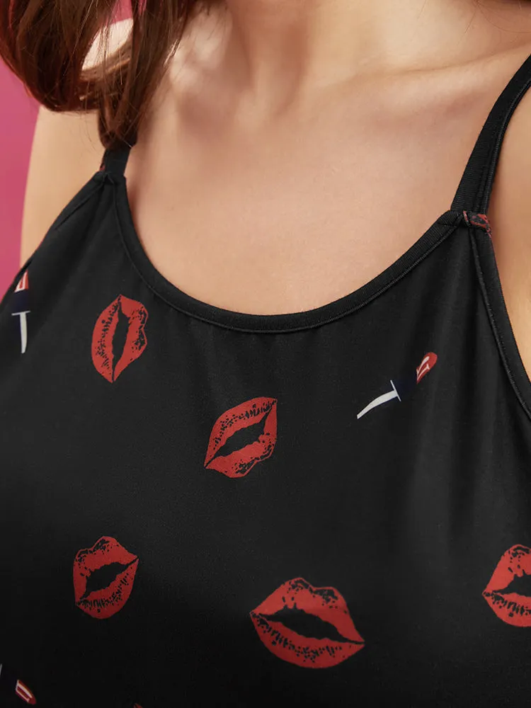 Lip Print Sleeveless Cami Top