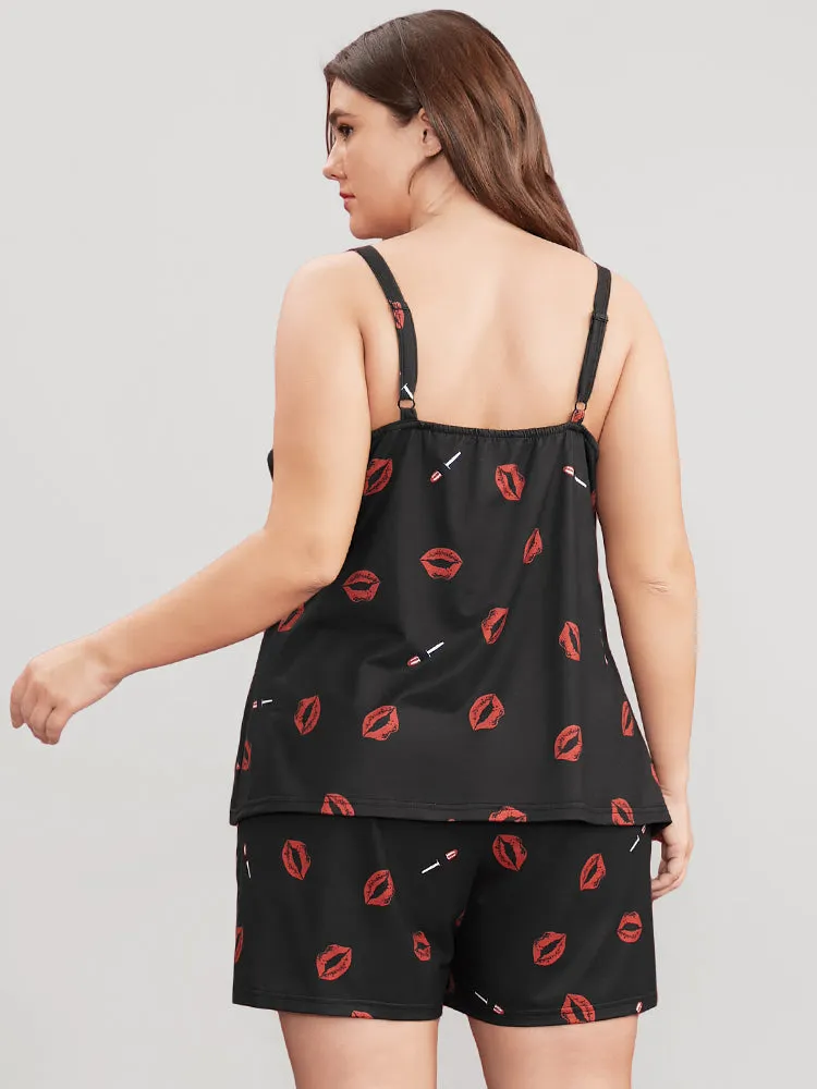 Lip Print Sleeveless Cami Top