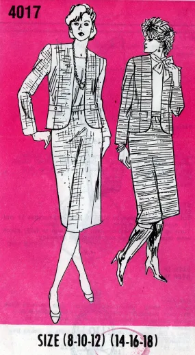 Mail Order 4017 Womens Collarless Jacket & Skirt 1970s Vintage Sewing Pattern Size 14 - 18 UNCUT Factory Folded