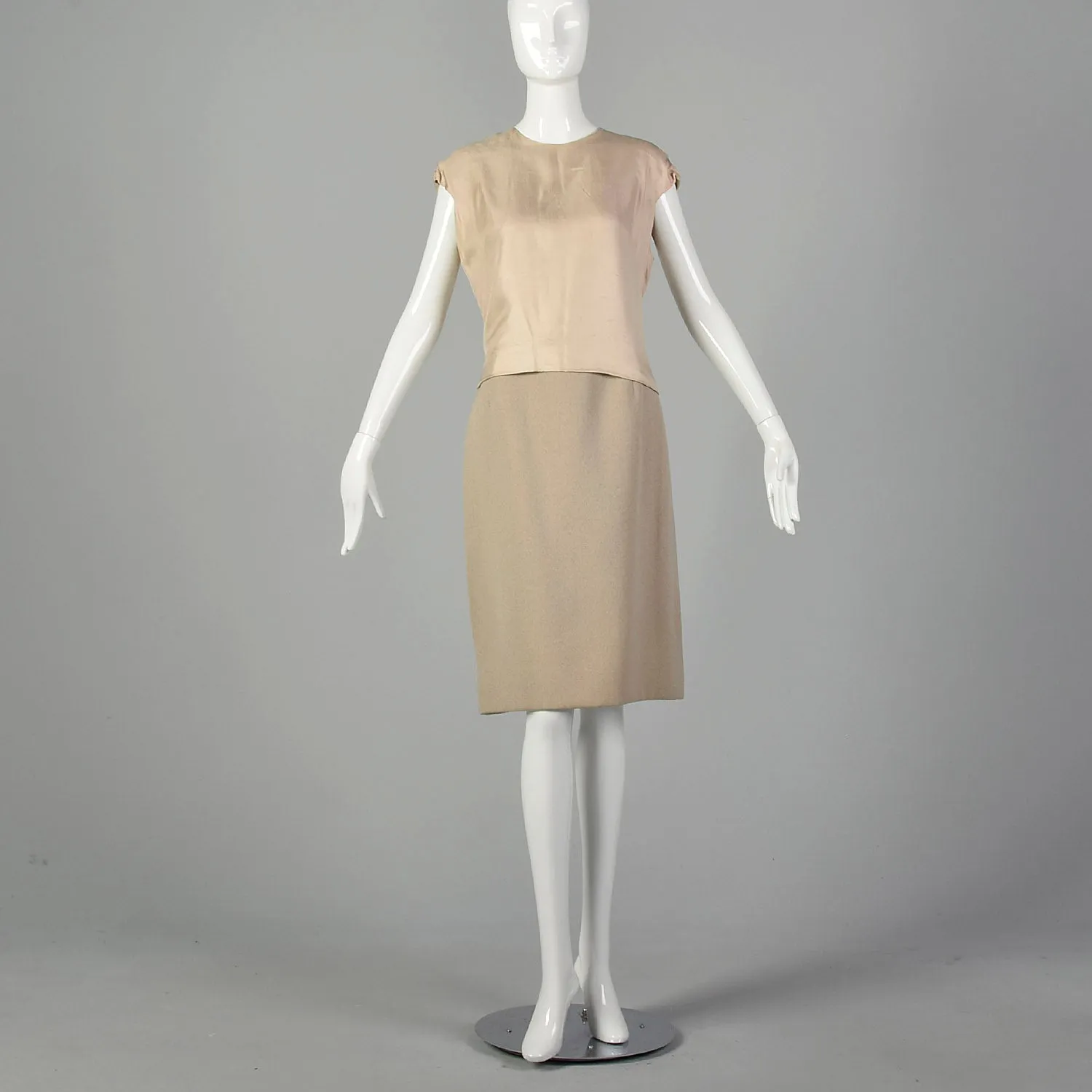 Medium 1960s Tan Three Piece Wool Skirt Suit