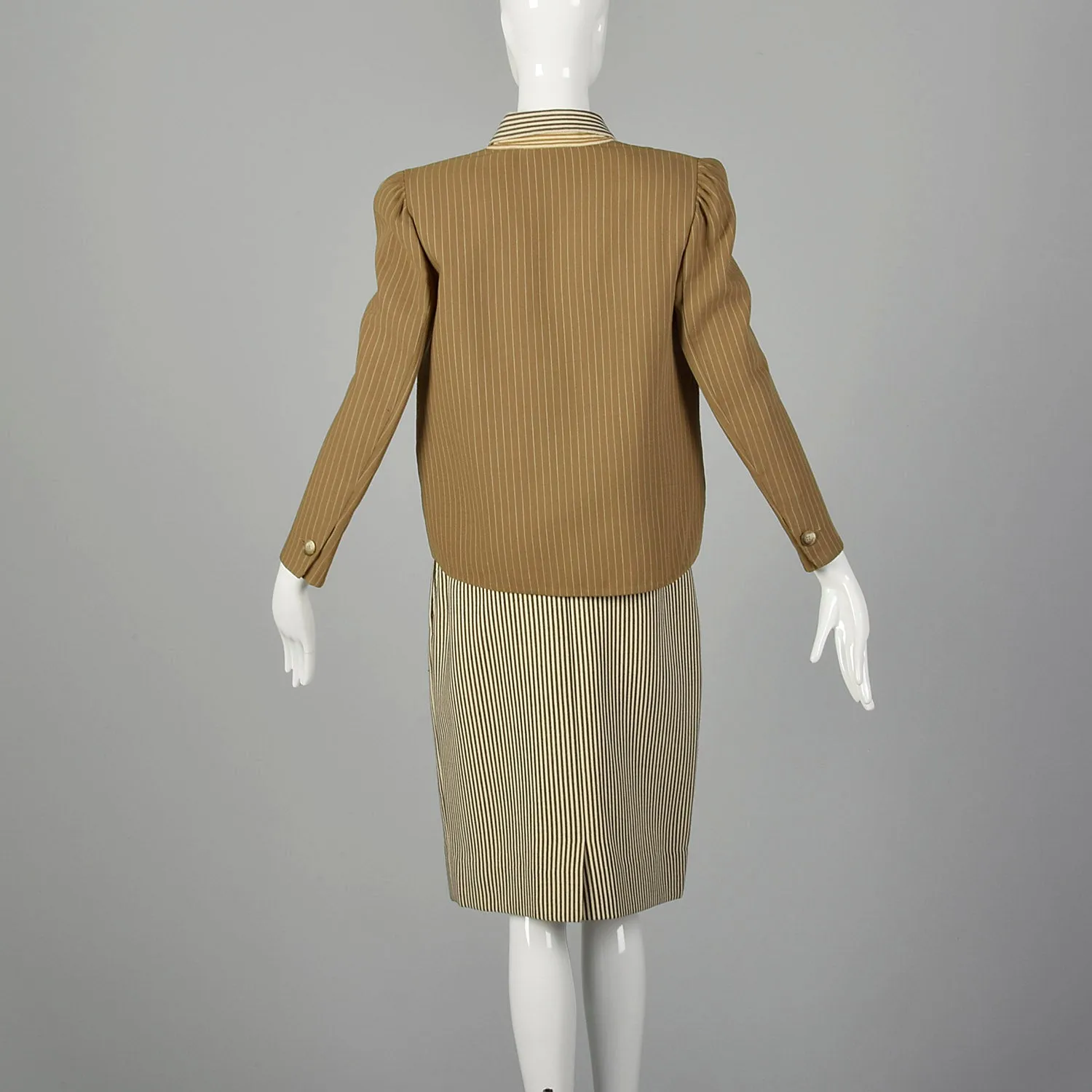 Medium 1980s Bill Blass Tan Striped Skirt Suit