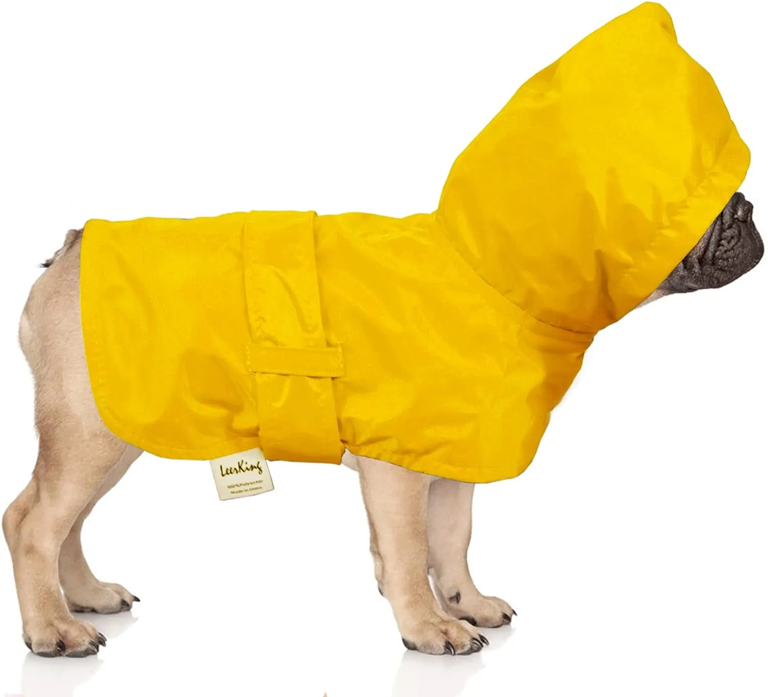 NEW LeerKing Dog Raincoat Hooded Leash Hole, Waterproof Double Layer Dog Rain Coat Jacket with Cotton Lining, Yellow, Size Large
