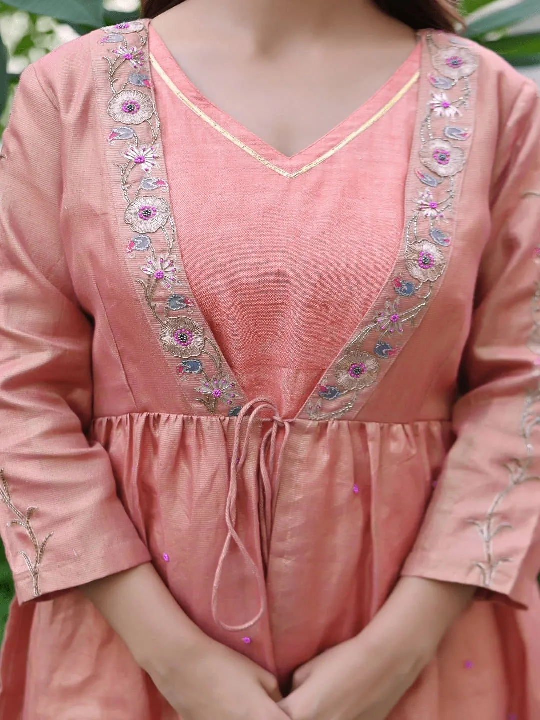 Peach Gota Compliments Jacket With Slip