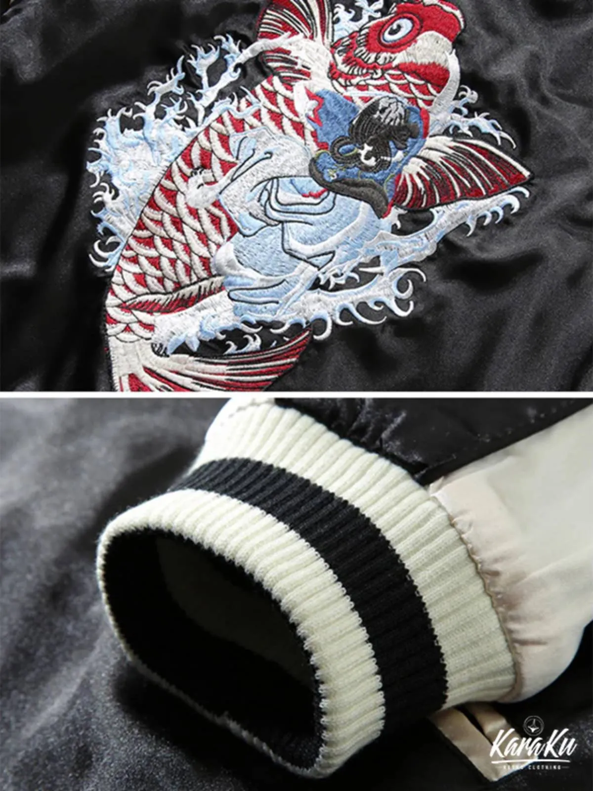 Reversible "Red Koi & White Dragon" Ukiyo-e Embroidered Sukajan