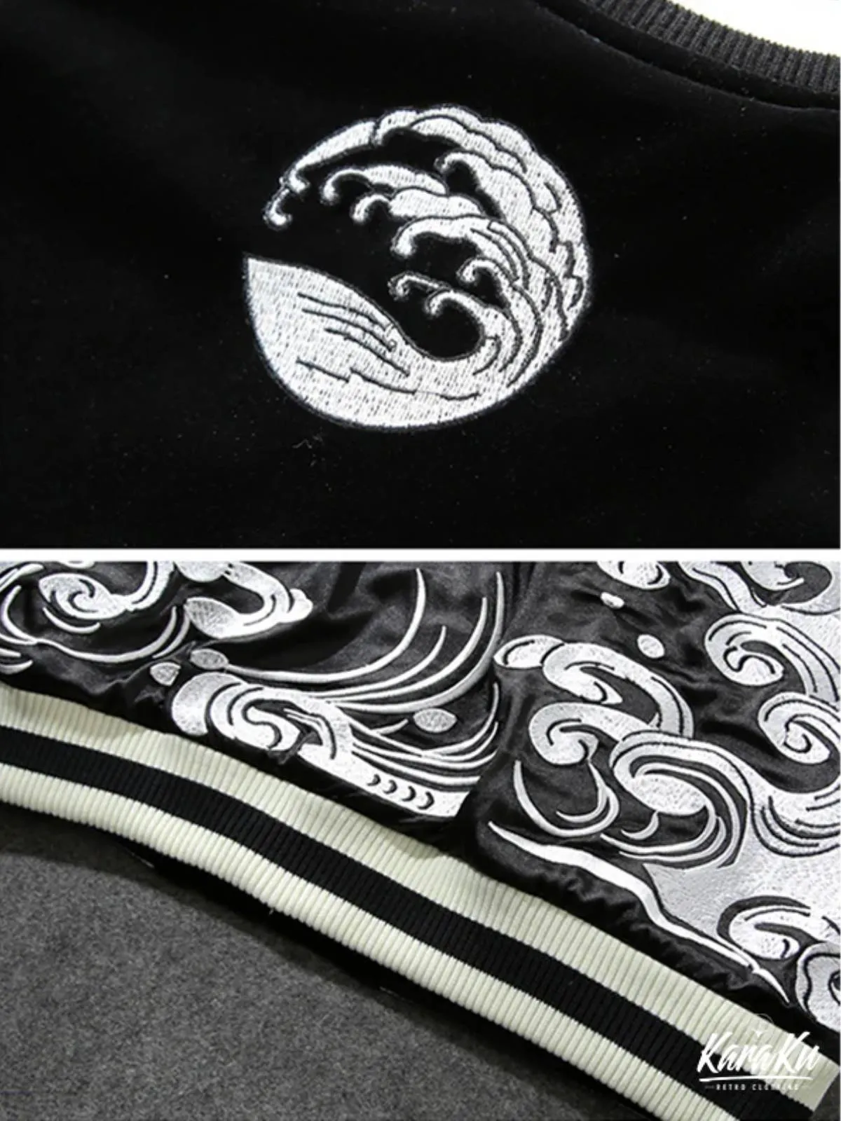 Reversible "Red Koi & White Dragon" Ukiyo-e Embroidered Sukajan