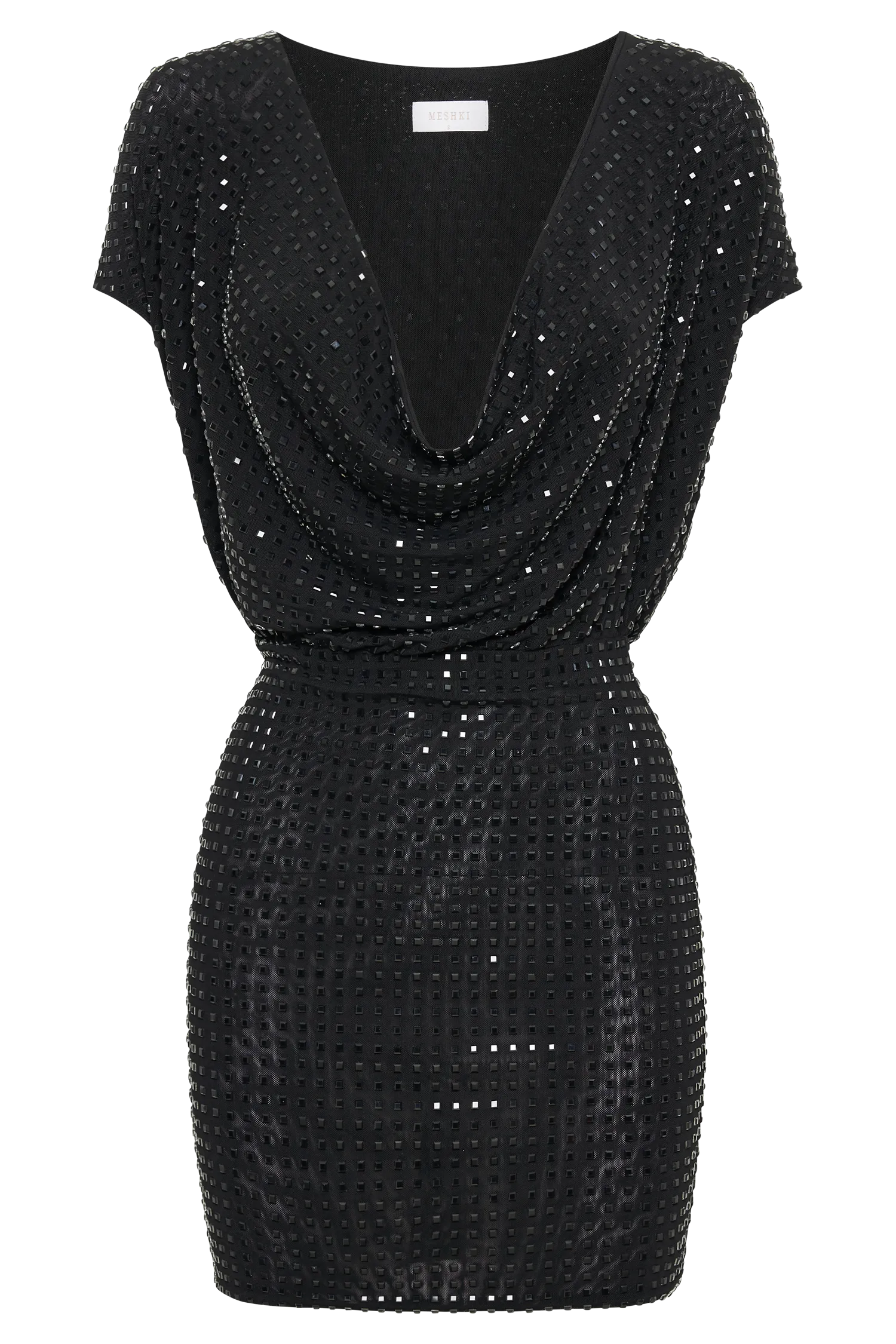 Seona Square Diamante Mini Dress - Black