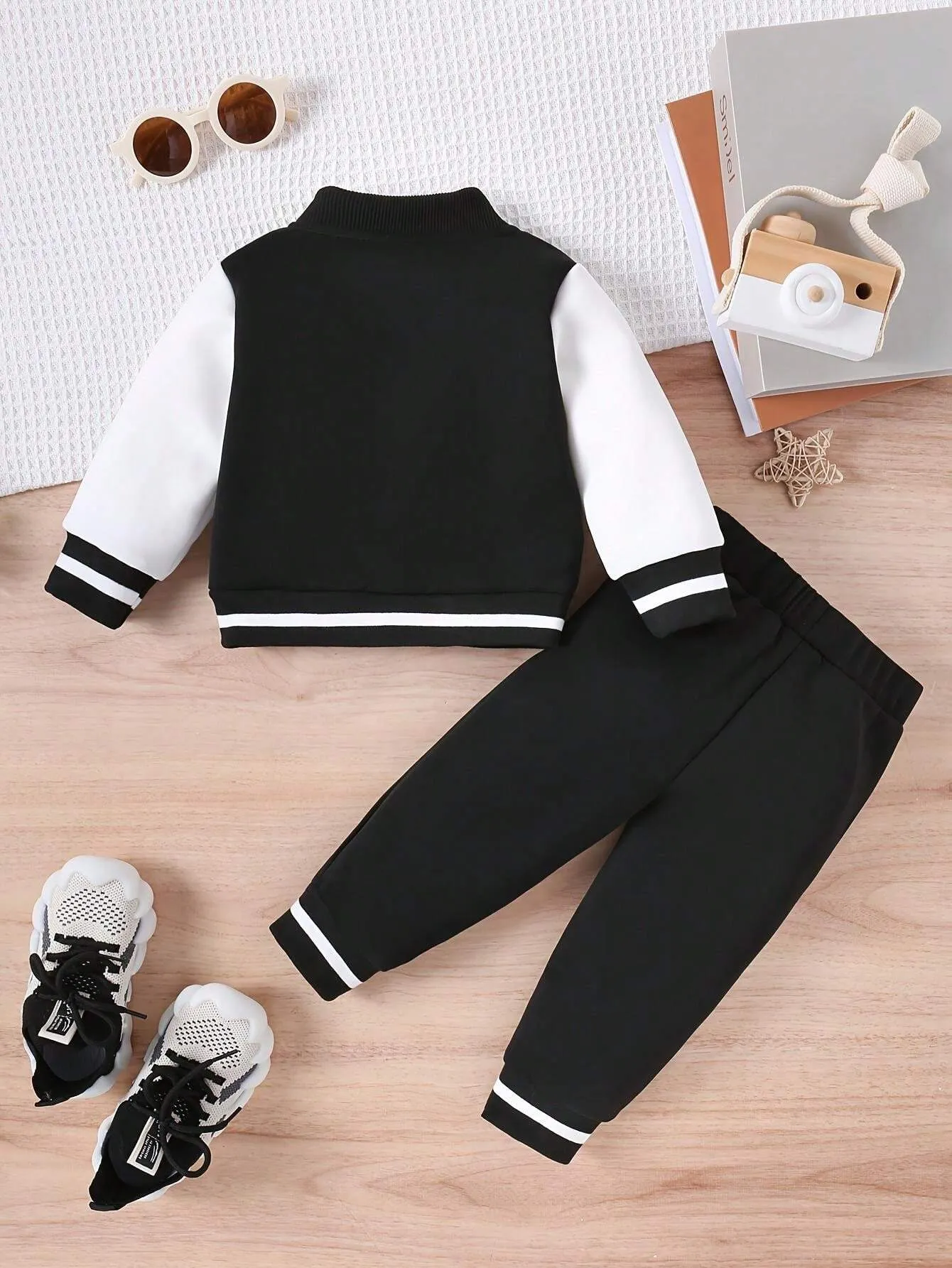 SHEIN Baby Boy Fashion Casual Letter Baseball Jacket Set