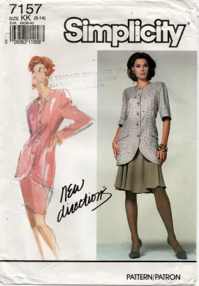 Simplicity 7157 Womens Long Curved Hem Jacket & Flared or Slim Skirt 1990s Vintage Sewing Pattern Size 8 - 14 UNCUT Factory Folded