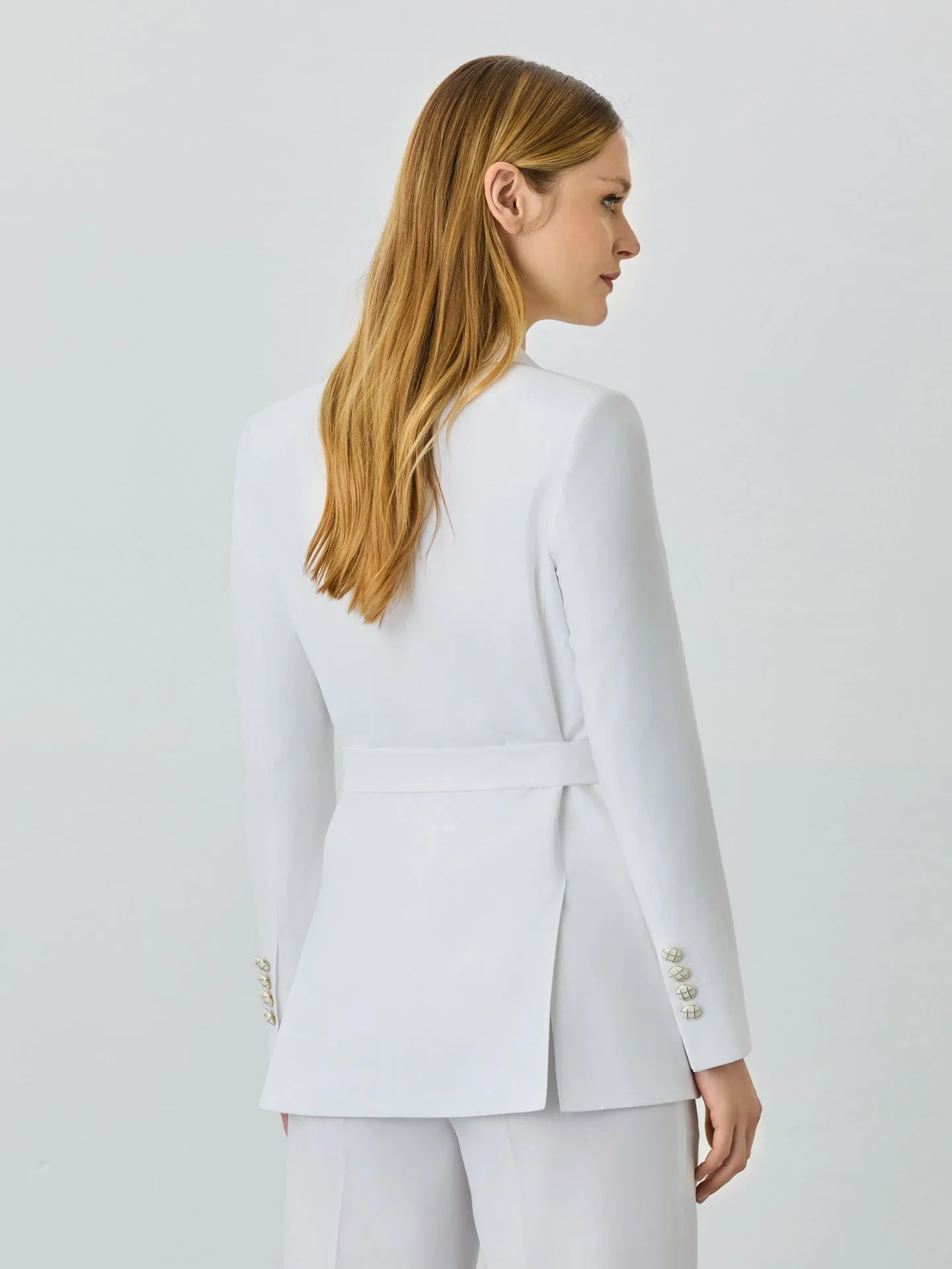 Single-Breasted White Suit Blazer In Rayon Blend With Belt