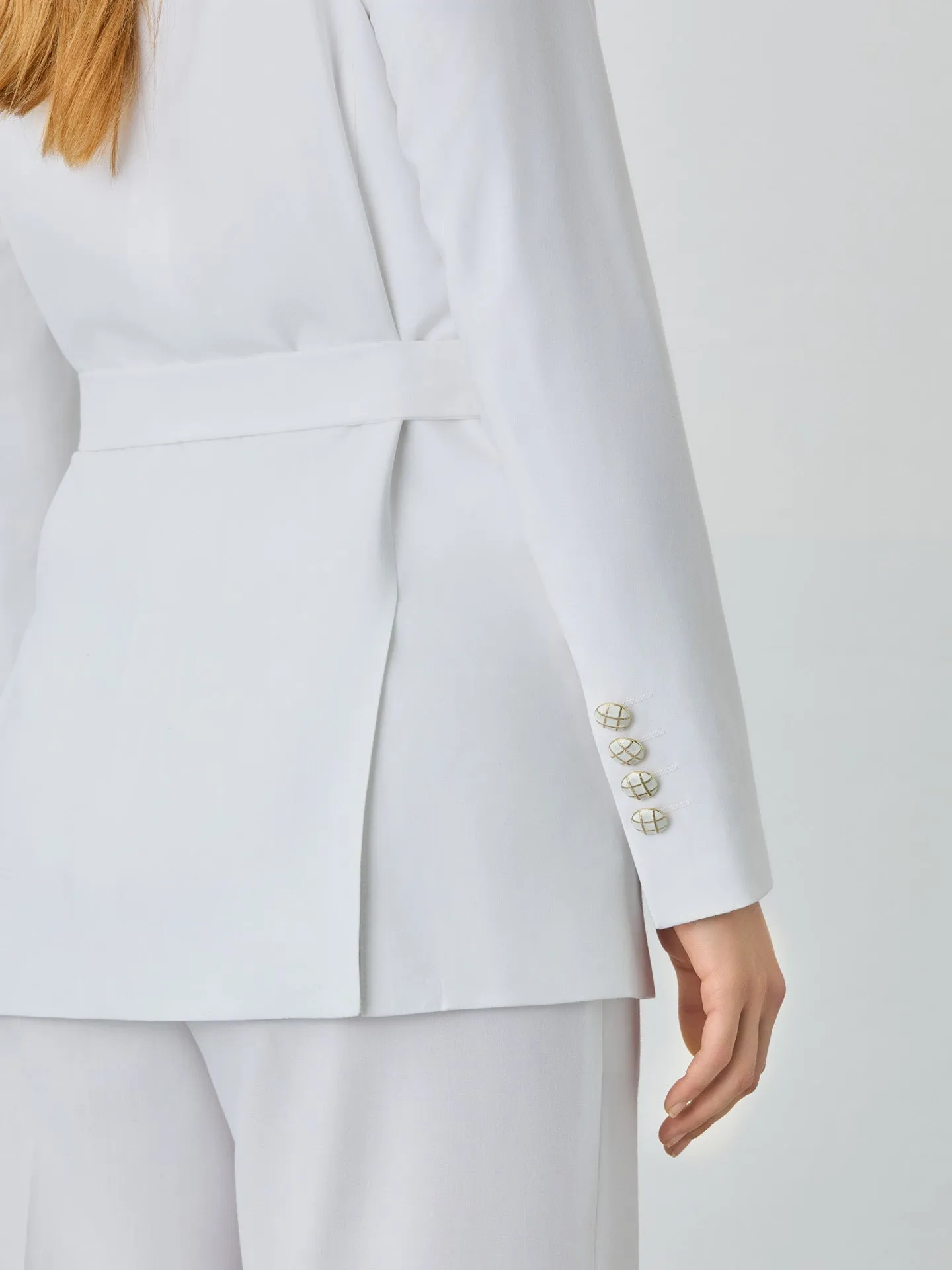 Single-Breasted White Suit Blazer In Rayon Blend With Belt