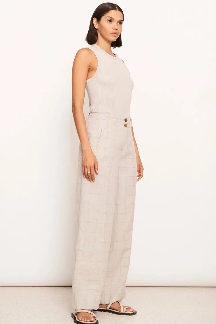 Tiller Straight Leg Pant in Pebble Pink Check