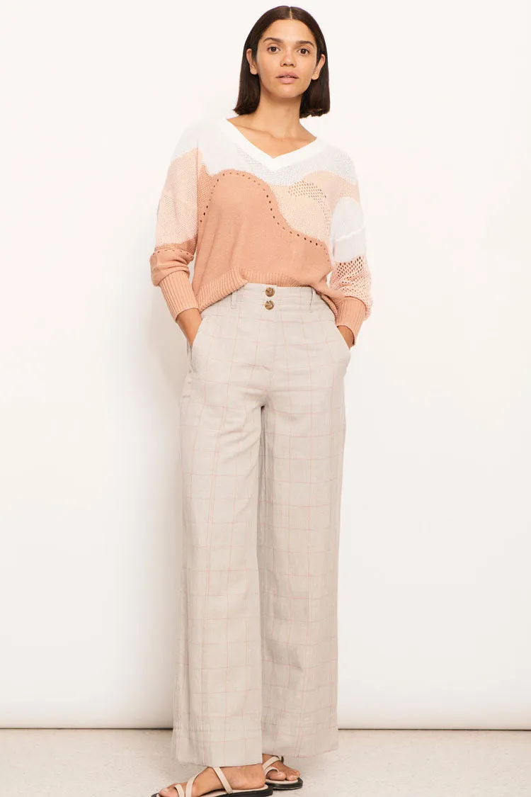 Tiller Straight Leg Pant in Pebble Pink Check