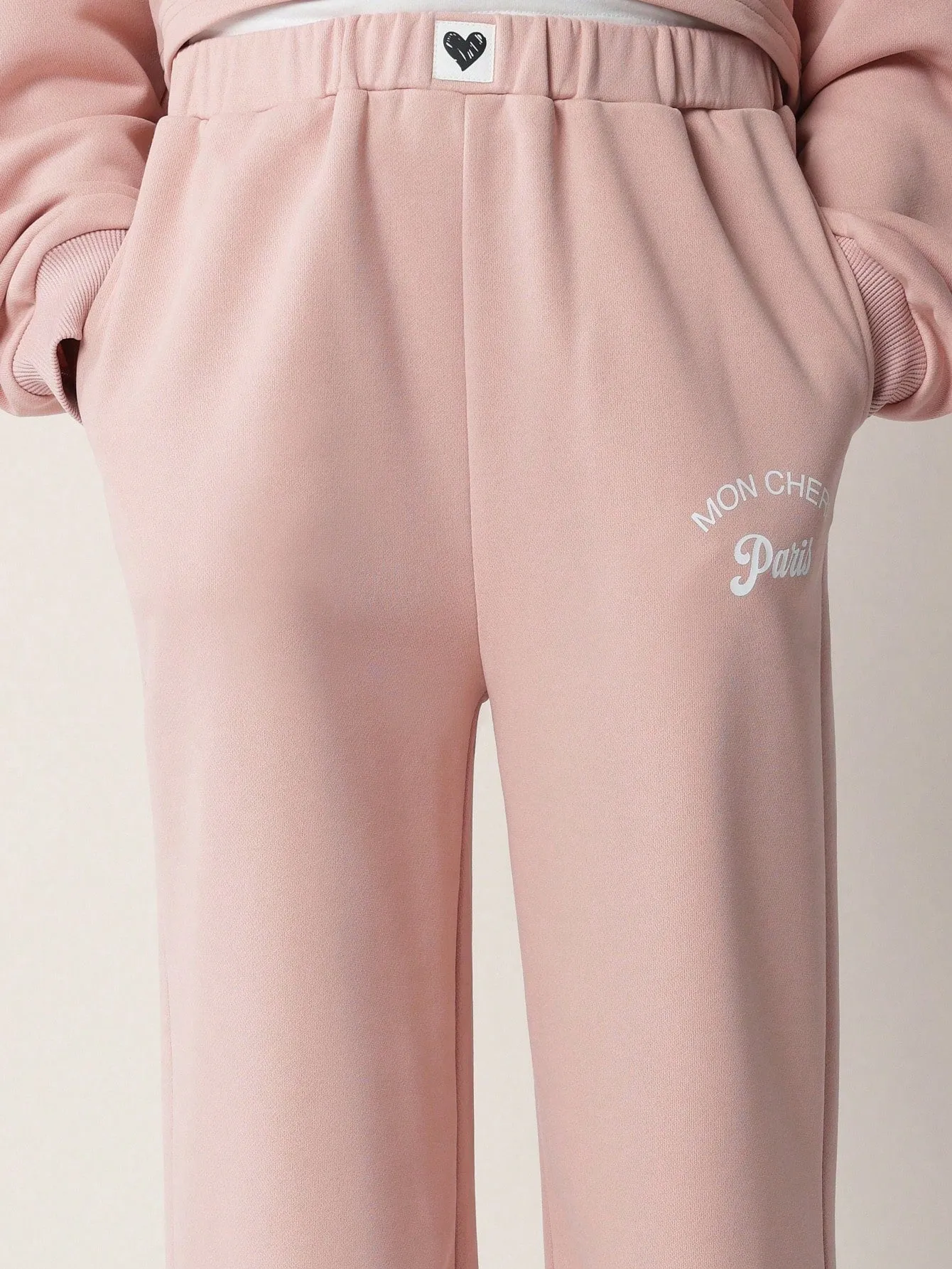 Tween Girls Comfy Cropped Double Layer Overhead Hoodie And Straight Fit Sweatpants With Graphic Print 2 Piece Set