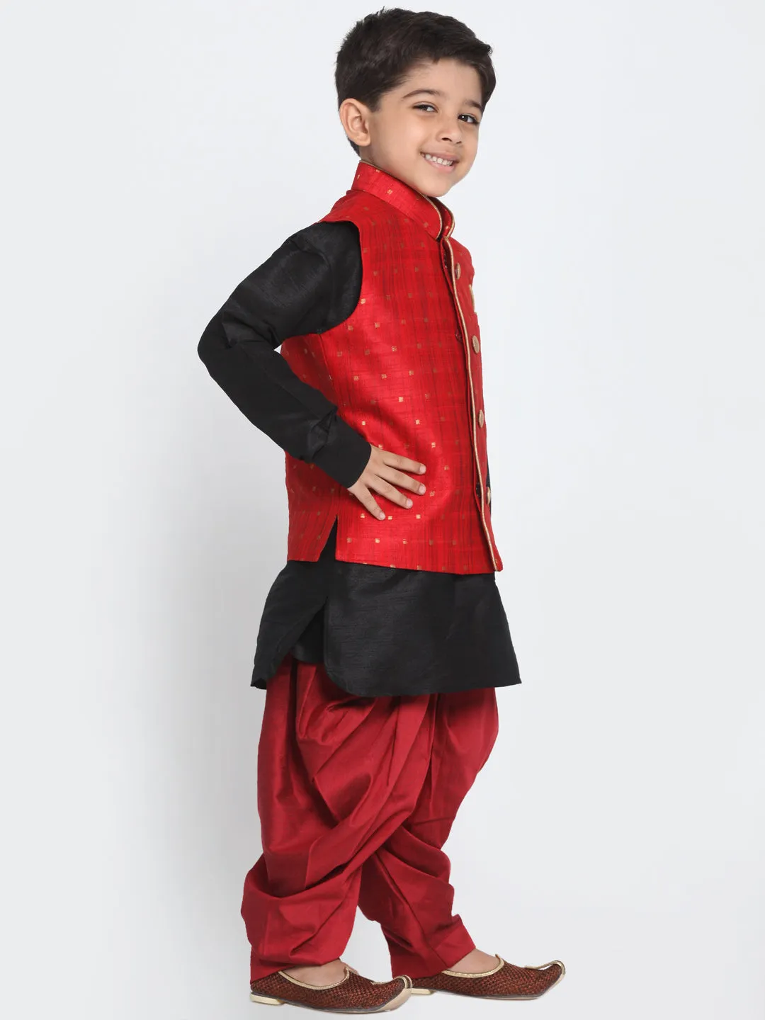 VASTRAMAY Banarasi Maroon Woven Siblings Set