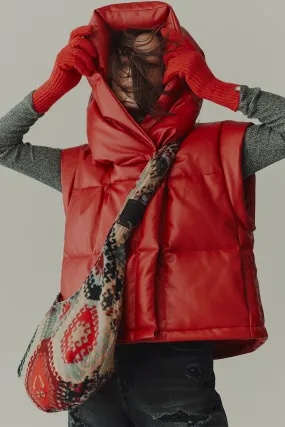 Vegan leather quilted-down hooded gilet