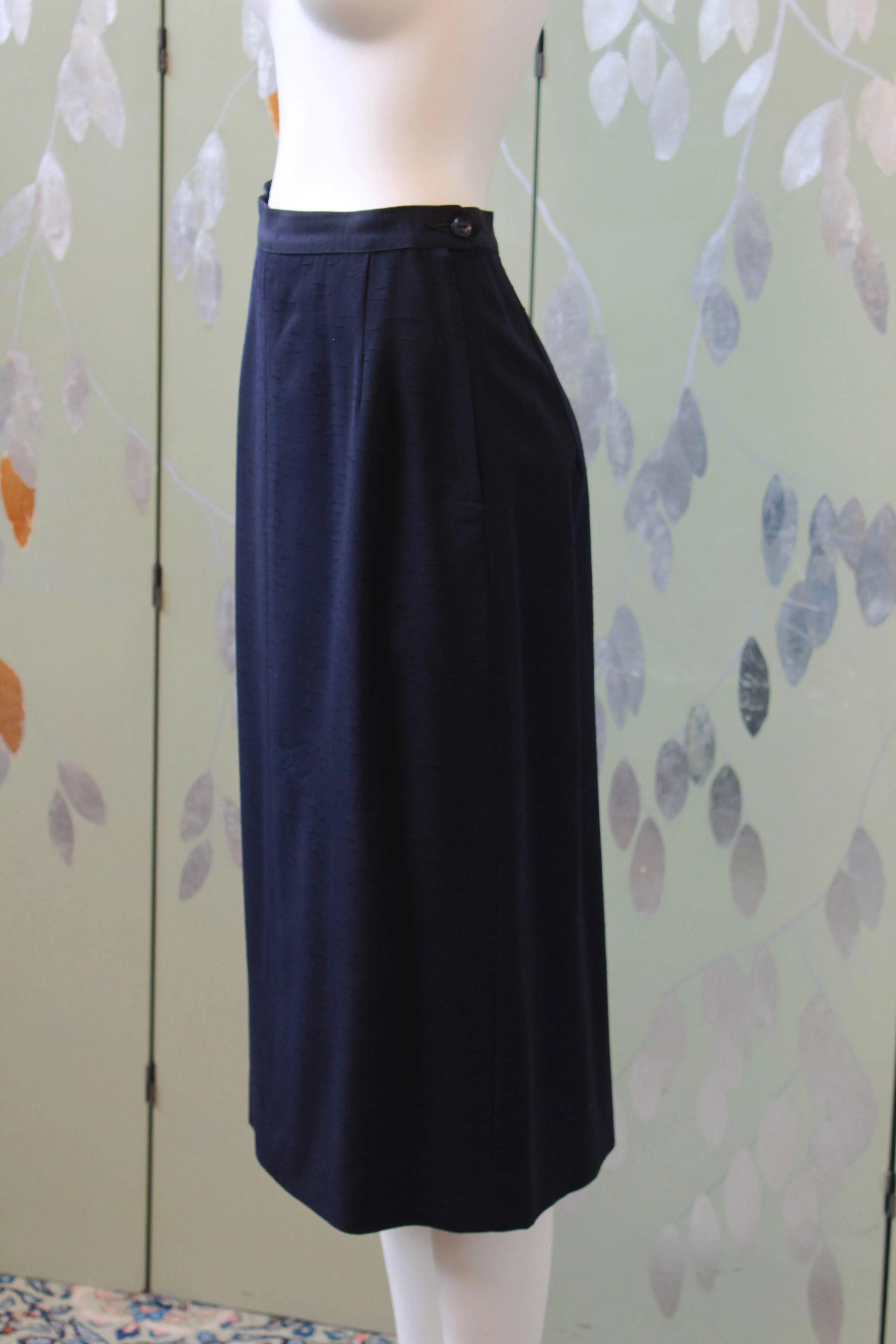 Vintage 1950s Blue Skirt Set With Fitted Eyelet Jacket, Lilli Ann XS