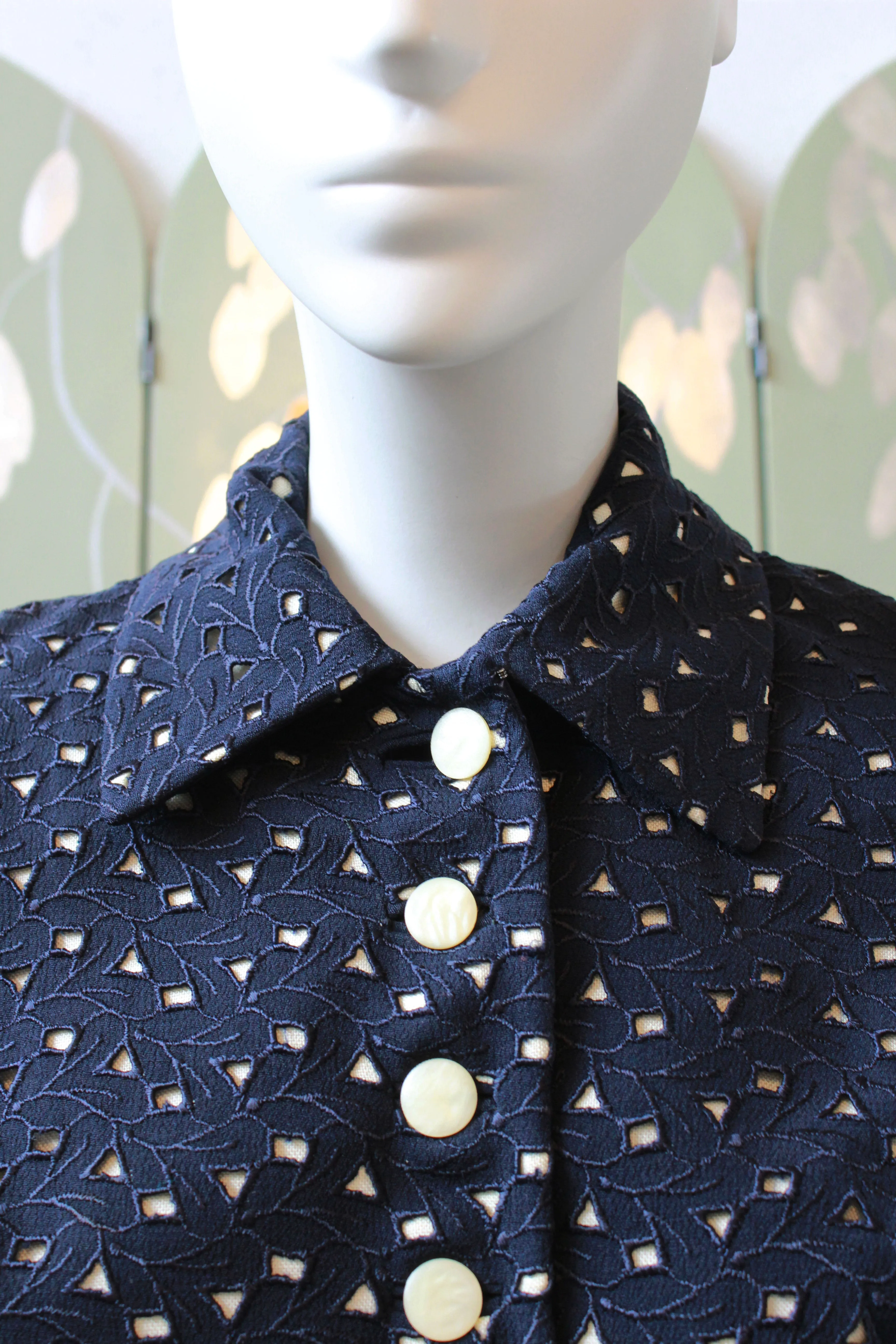 Vintage 1950s Blue Skirt Set With Fitted Eyelet Jacket, Lilli Ann XS