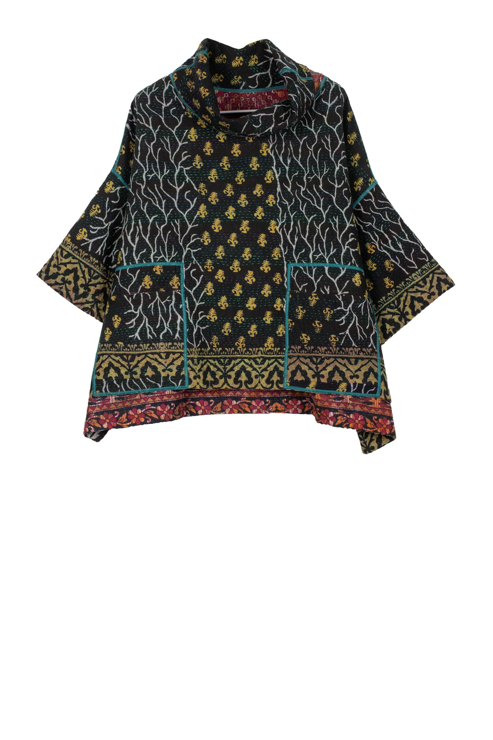 VINTAGE COTTON KANTHA COWL NECK PONCHO