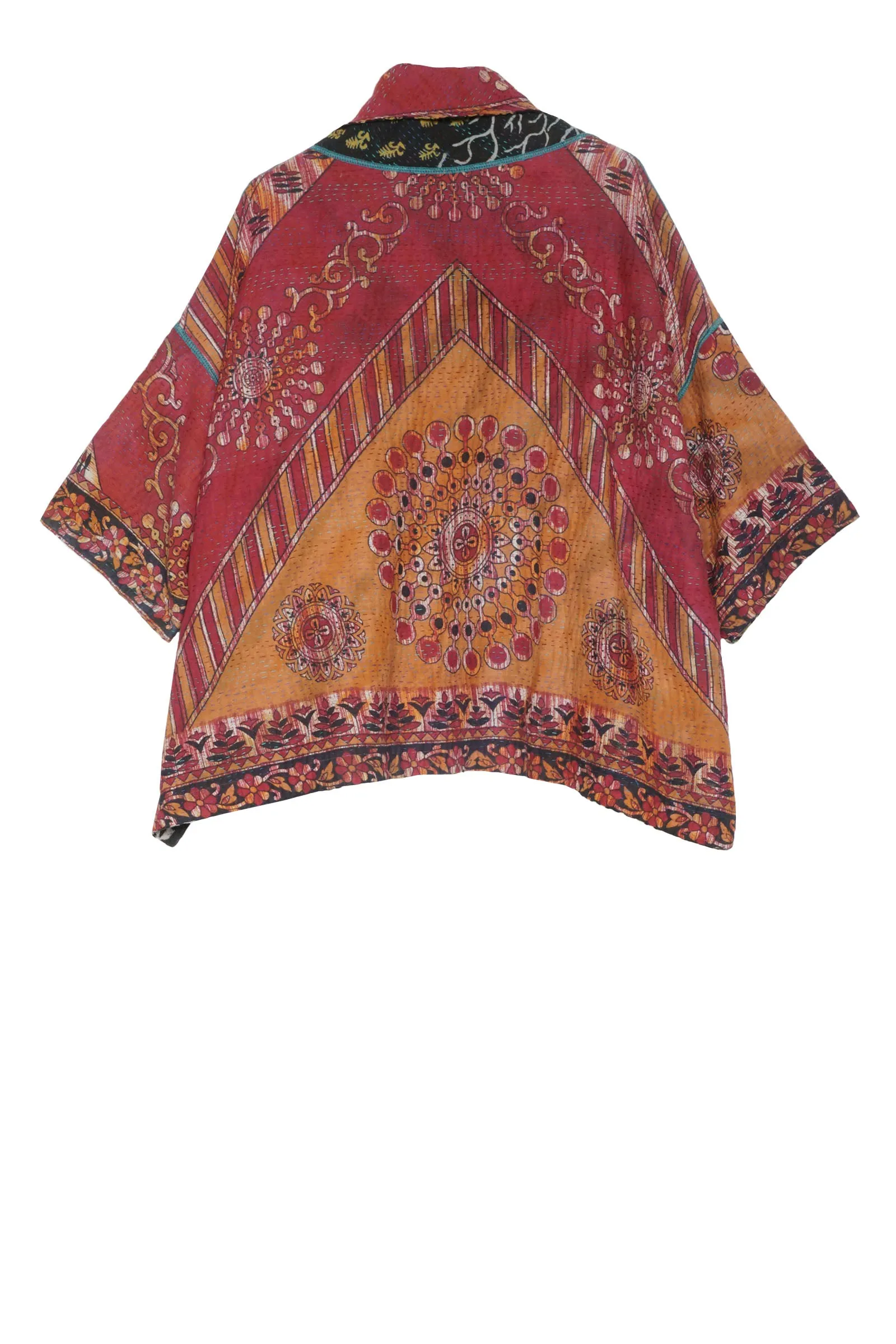 VINTAGE COTTON KANTHA COWL NECK PONCHO