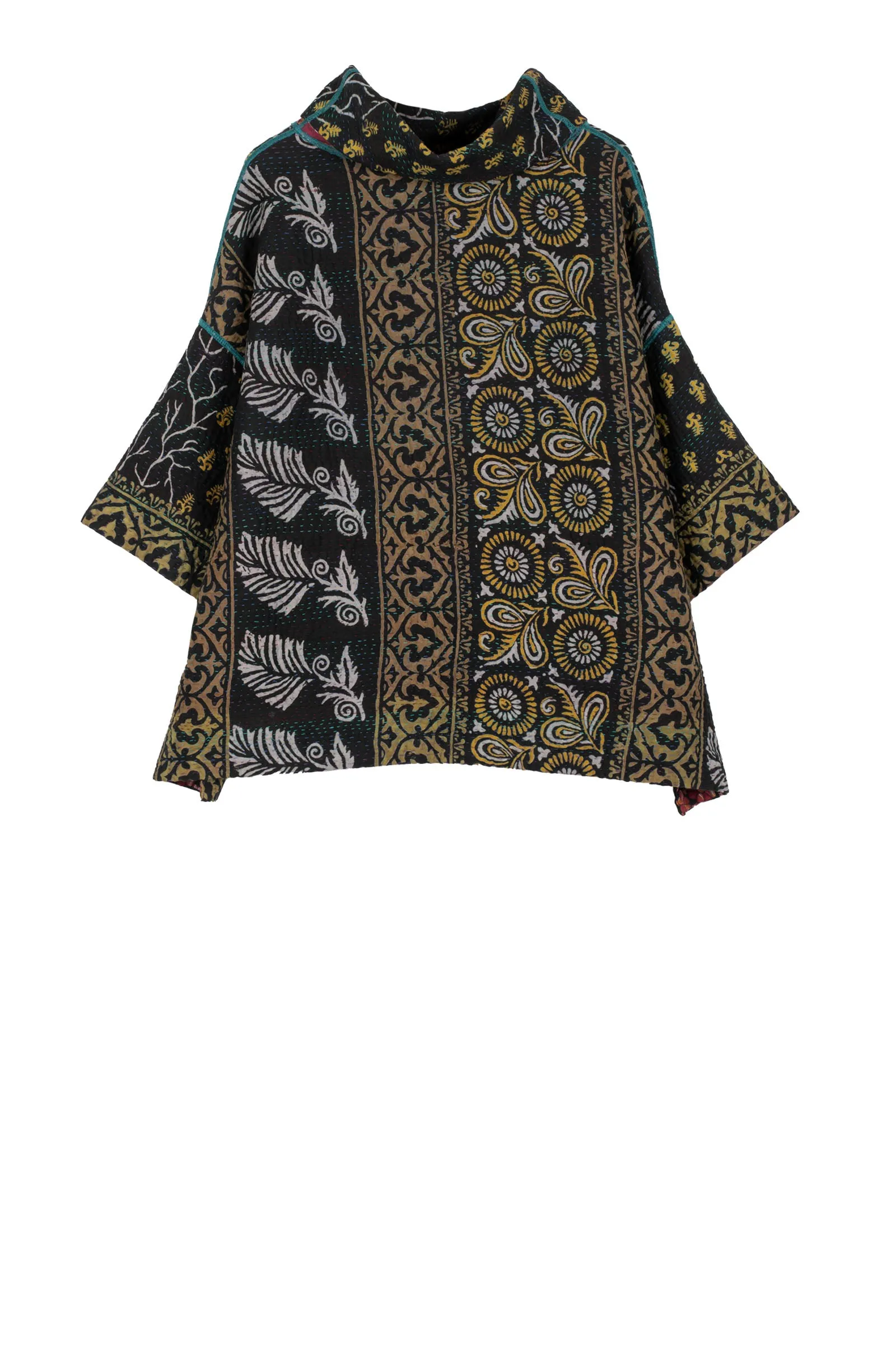 VINTAGE COTTON KANTHA COWL NECK PONCHO