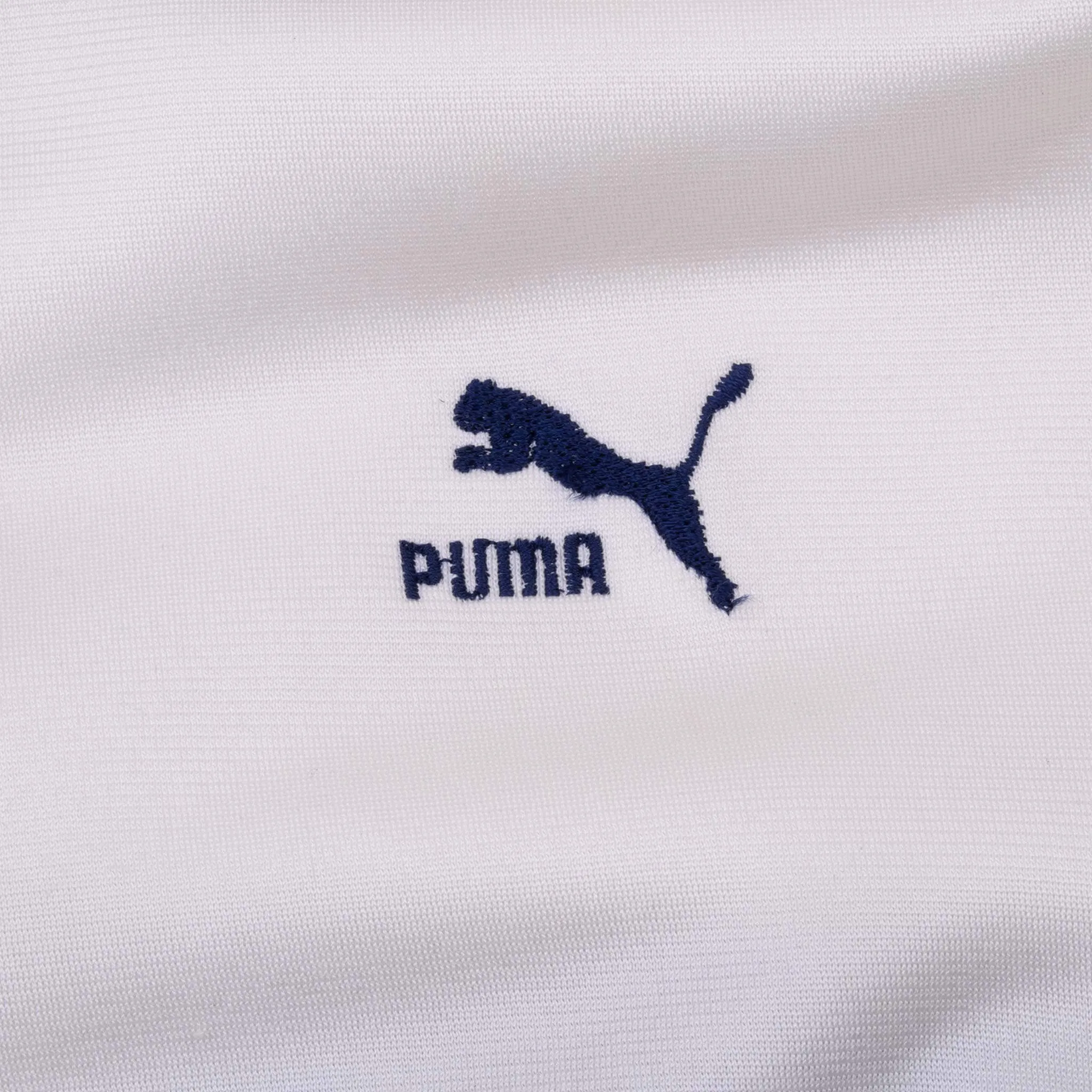 VINTAGE PUMA TRACK WHITE & BLUE JACKET 1980S LARGE