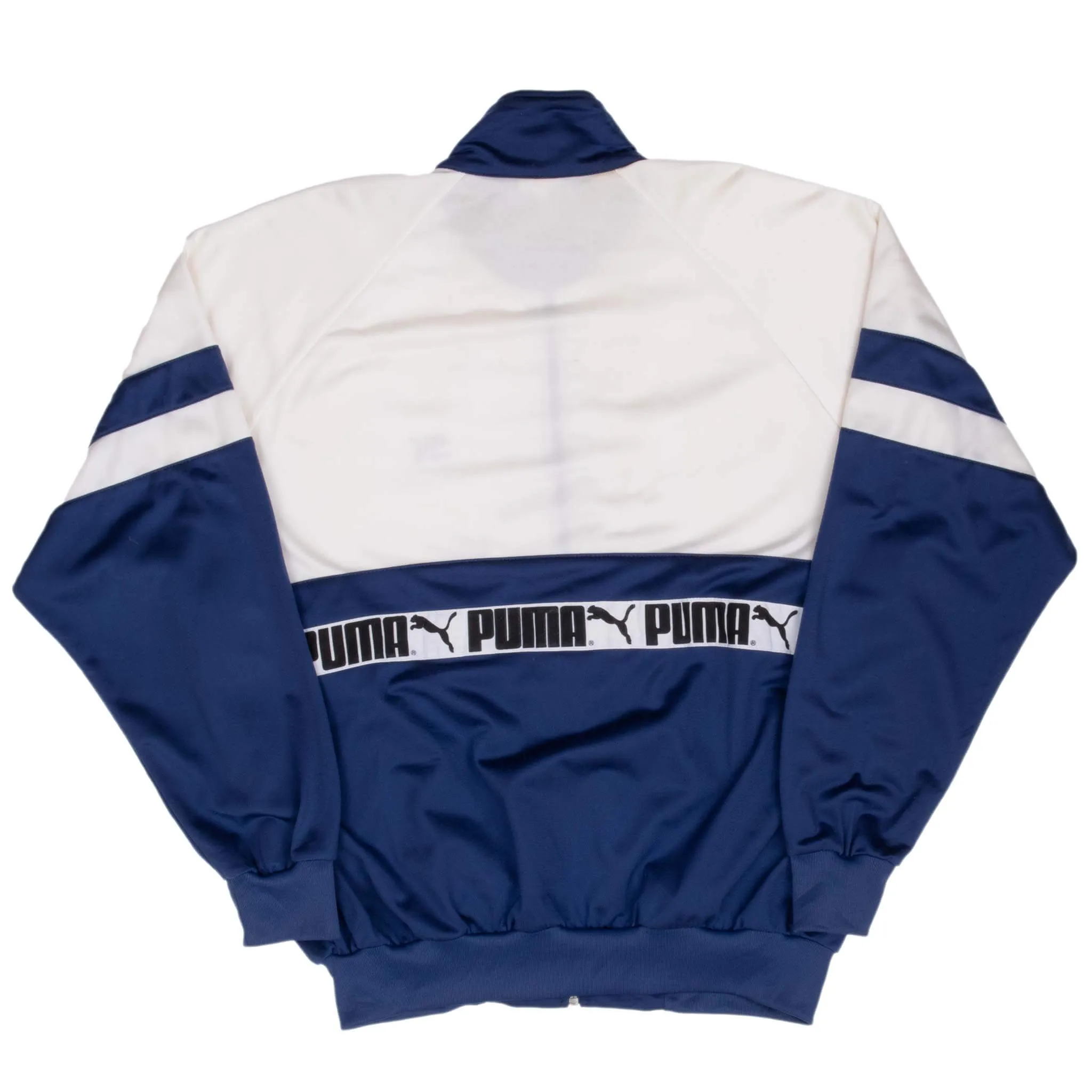 VINTAGE PUMA TRACK WHITE & BLUE JACKET 1980S LARGE