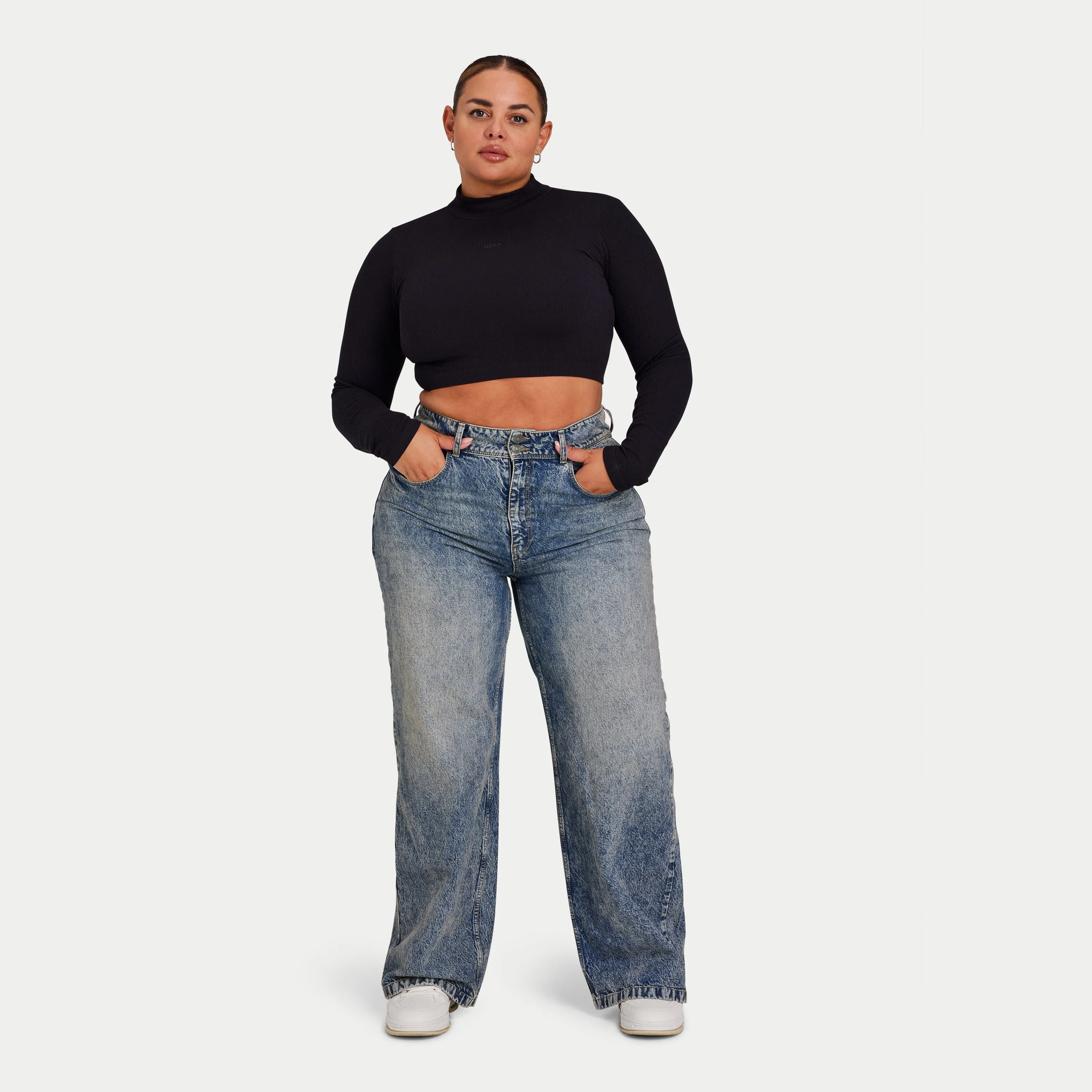 Womens Ribbed Base Long Sleeve Crop - Black