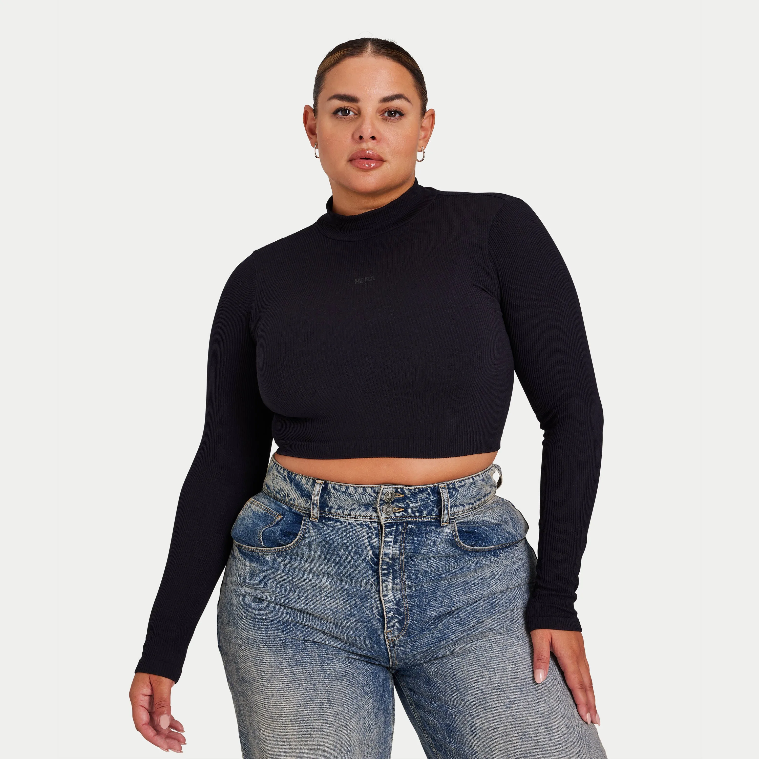 Womens Ribbed Base Long Sleeve Crop - Black