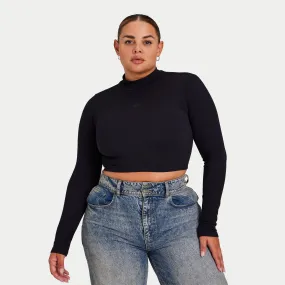 Womens Ribbed Base Long Sleeve Crop - Black