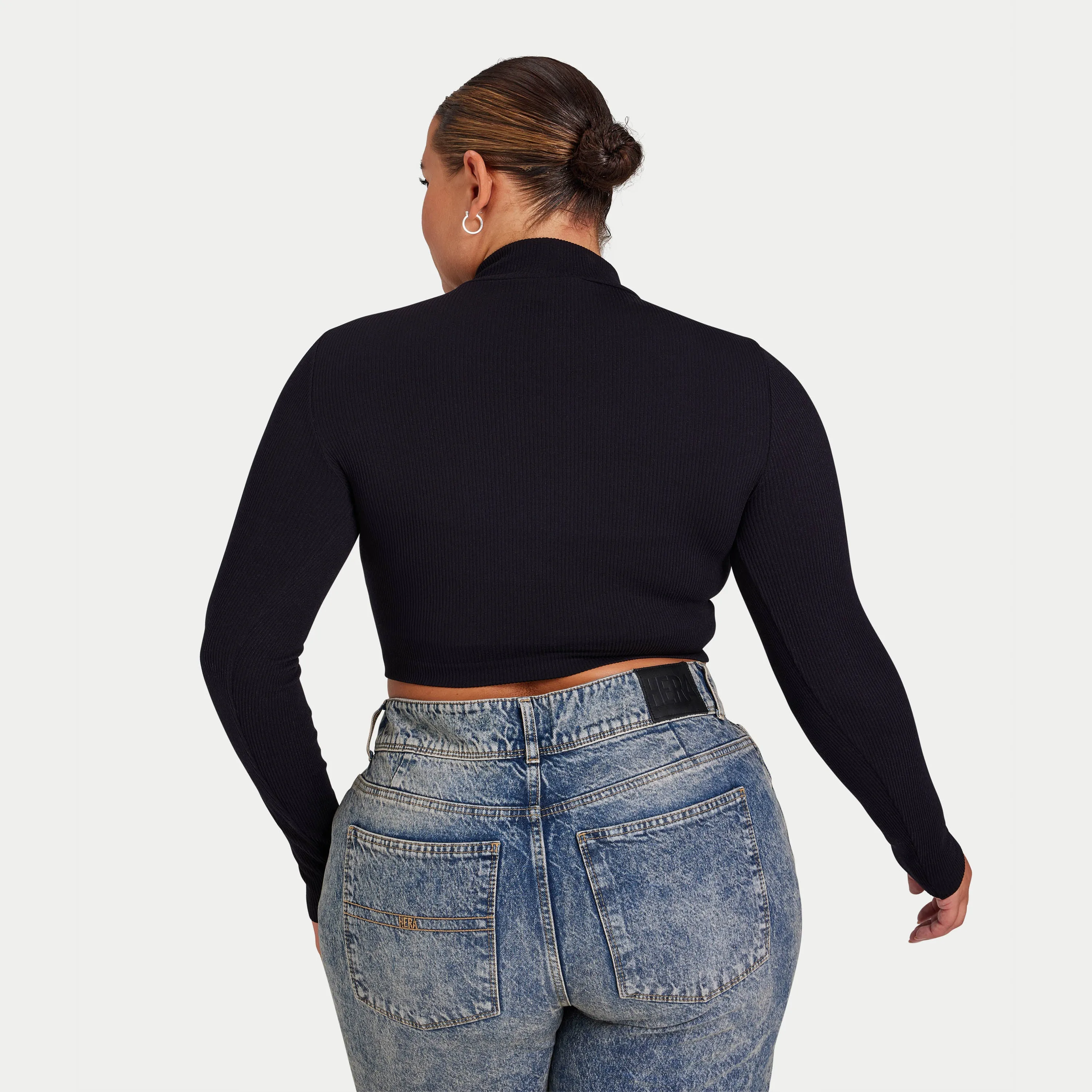 Womens Ribbed Base Long Sleeve Crop - Black