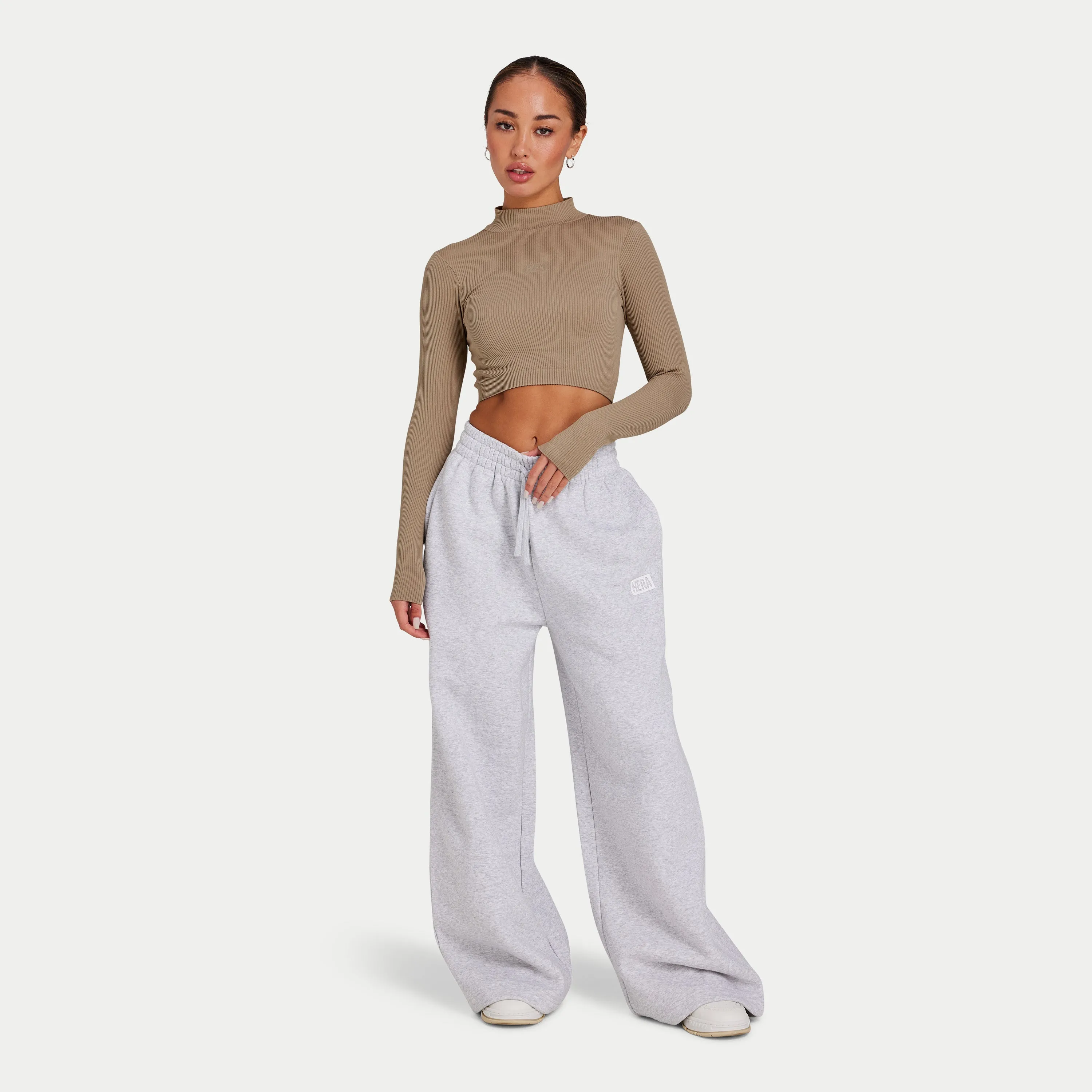 Womens Ribbed Base Long Sleeve Crop - Grey Green