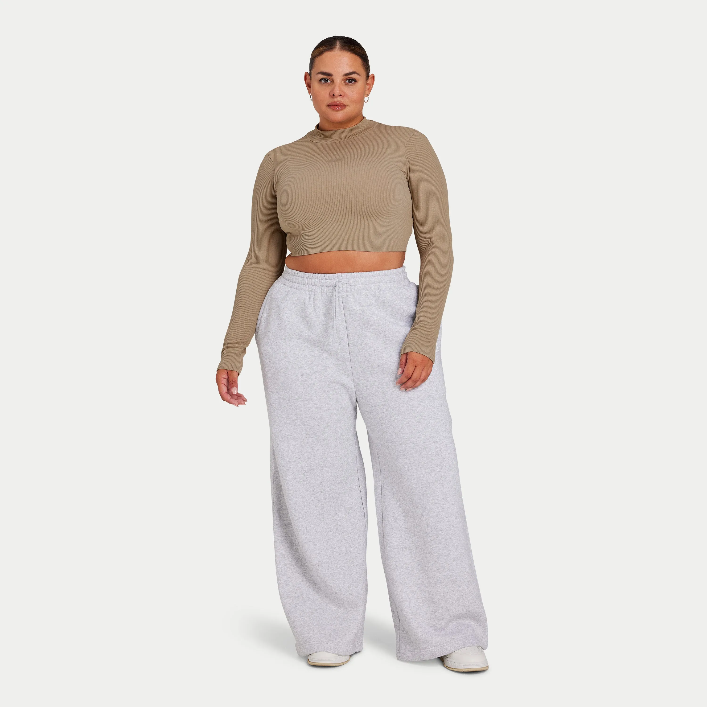 Womens Ribbed Base Long Sleeve Crop - Grey Green