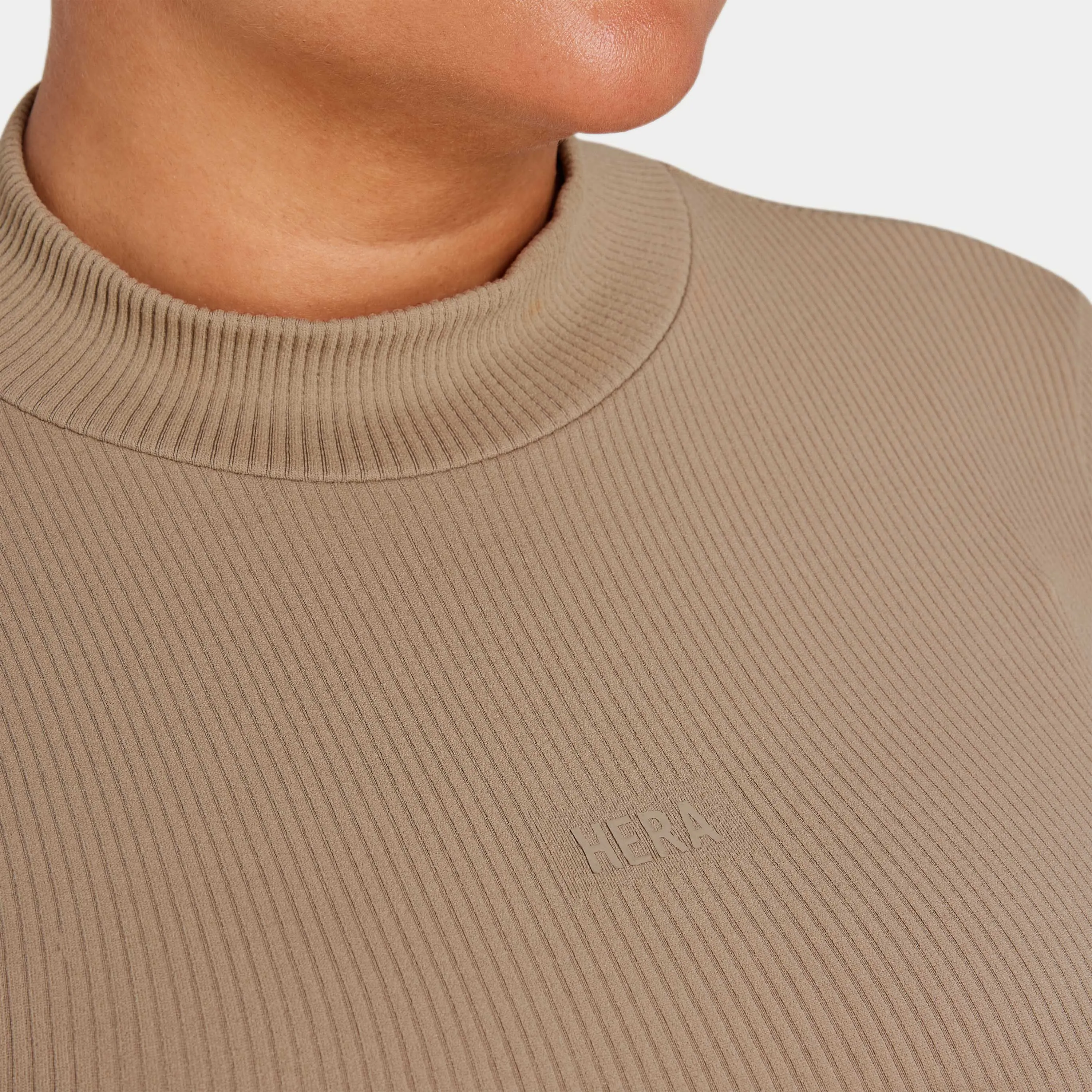 Womens Ribbed Base Long Sleeve Crop - Grey Green