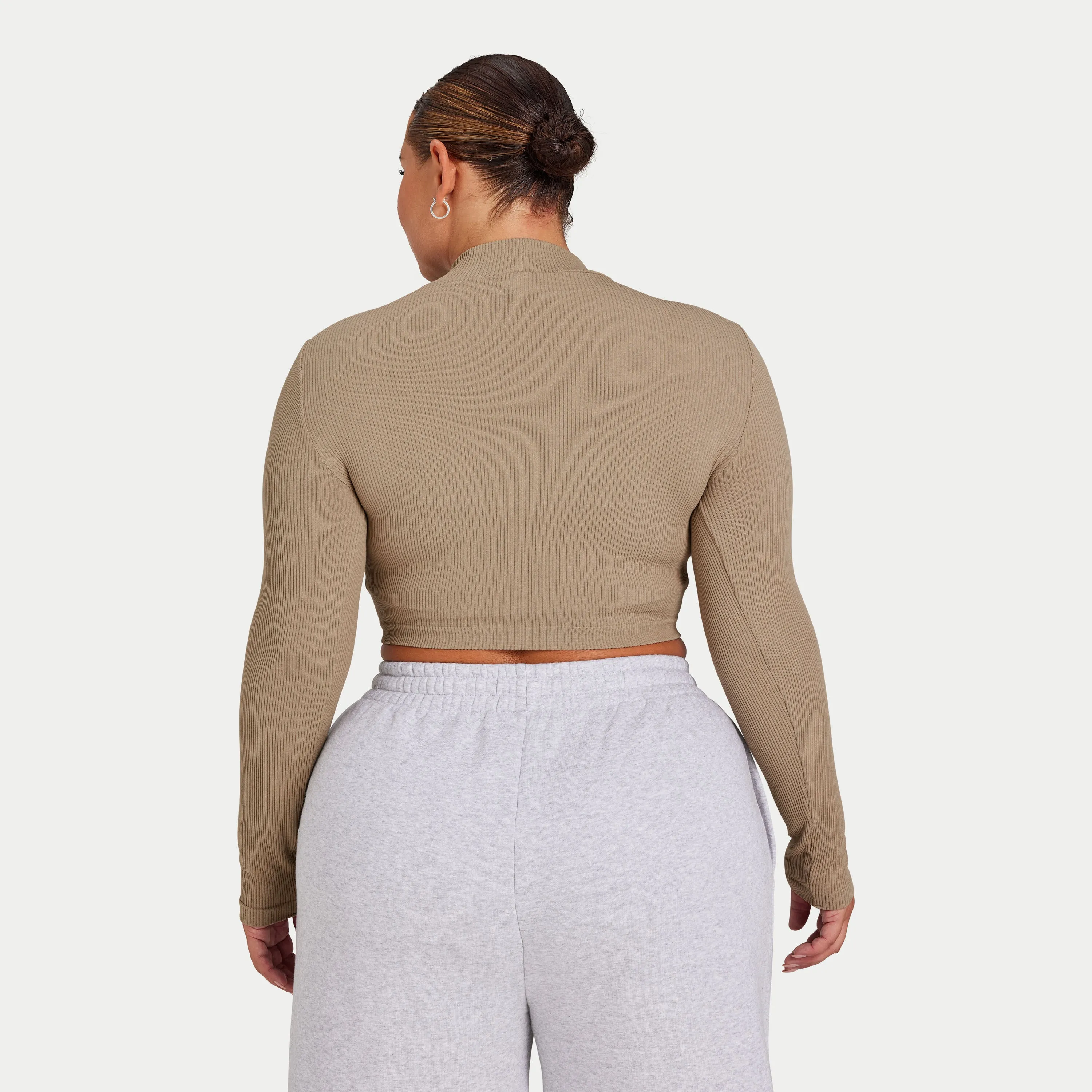 Womens Ribbed Base Long Sleeve Crop - Grey Green