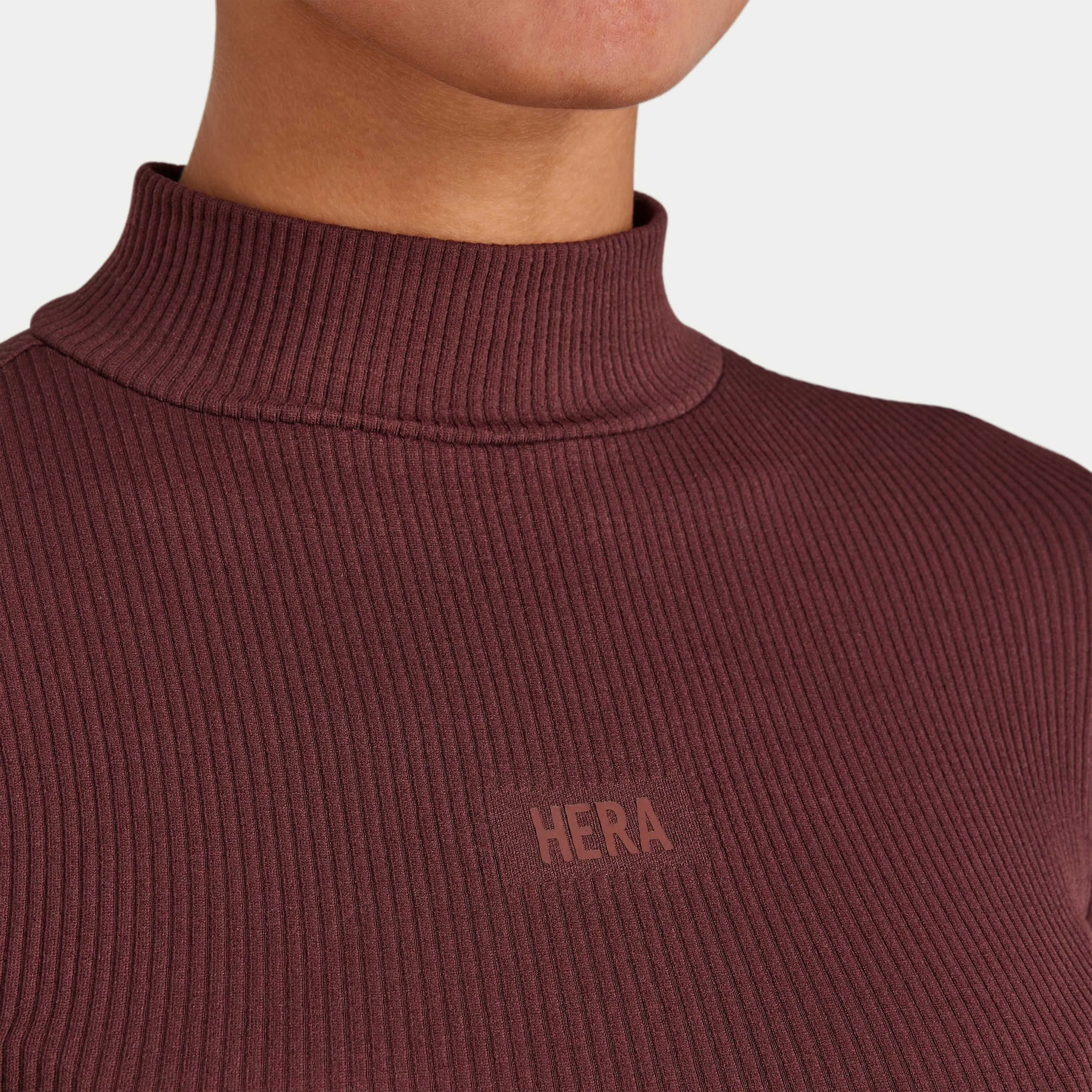 Womens Ribbed Base Long Sleeve Crop - Mahogany Brown