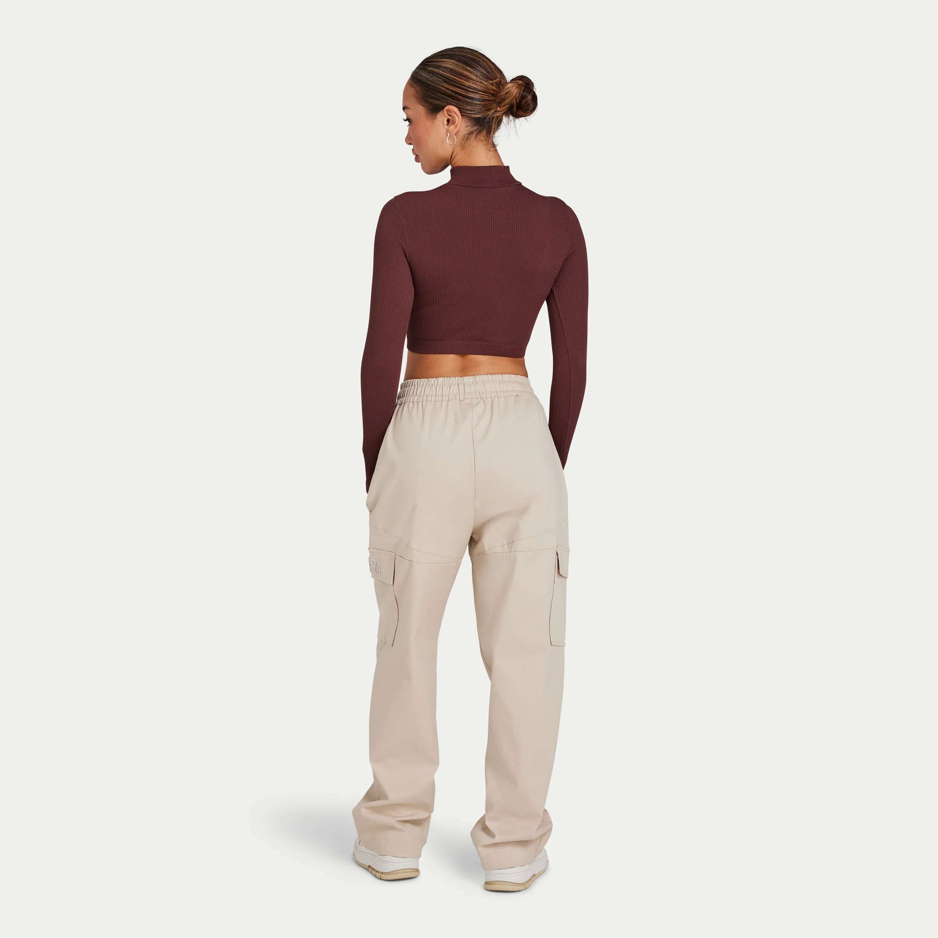 Womens Ribbed Base Long Sleeve Crop - Mahogany Brown