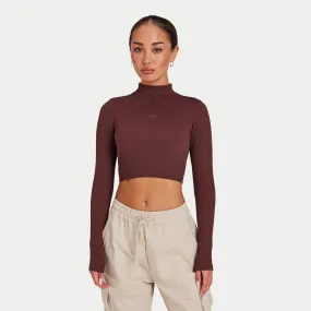 Womens Ribbed Base Long Sleeve Crop - Mahogany Brown