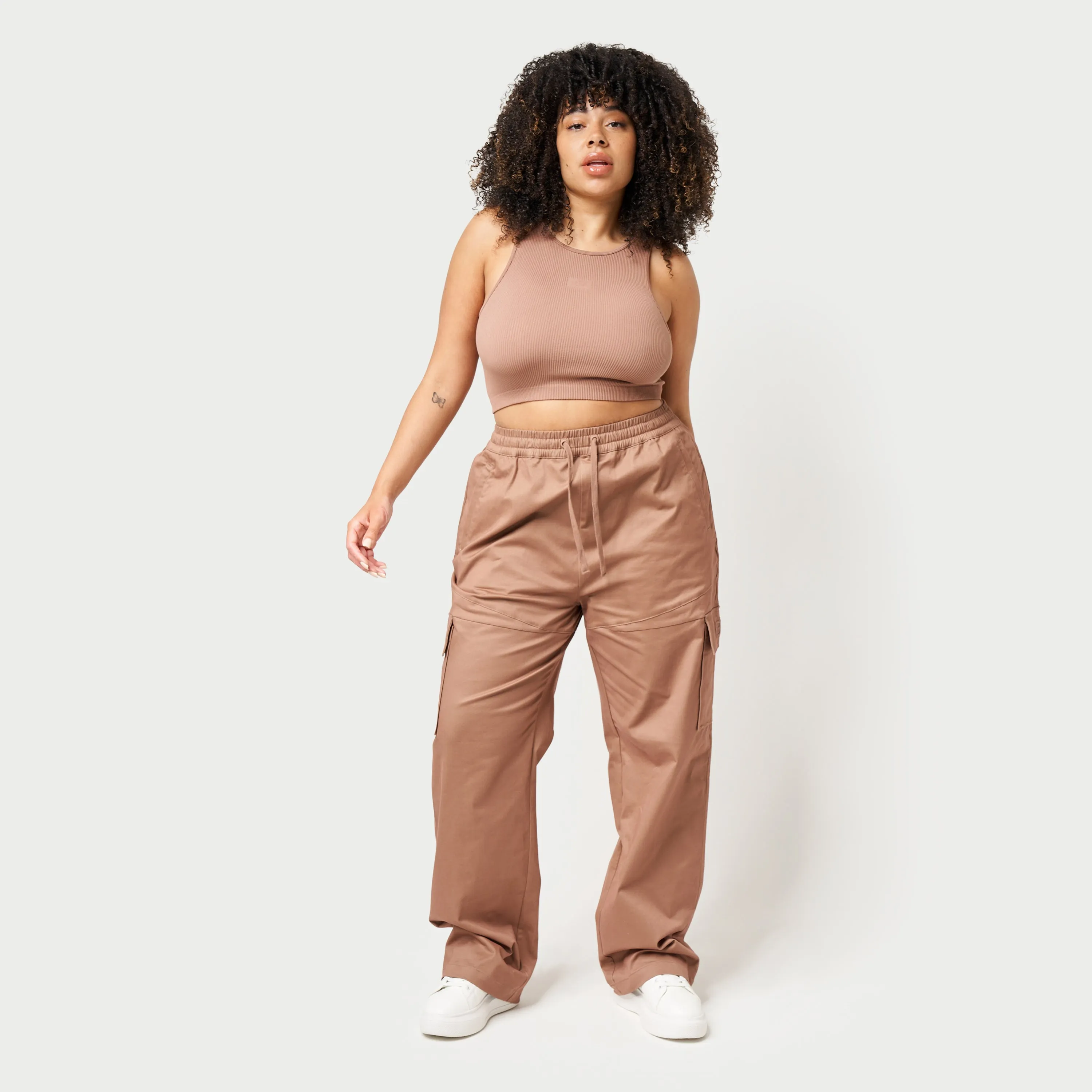 Womens Ribbed Base Racer Crop Top - Acorn Brown