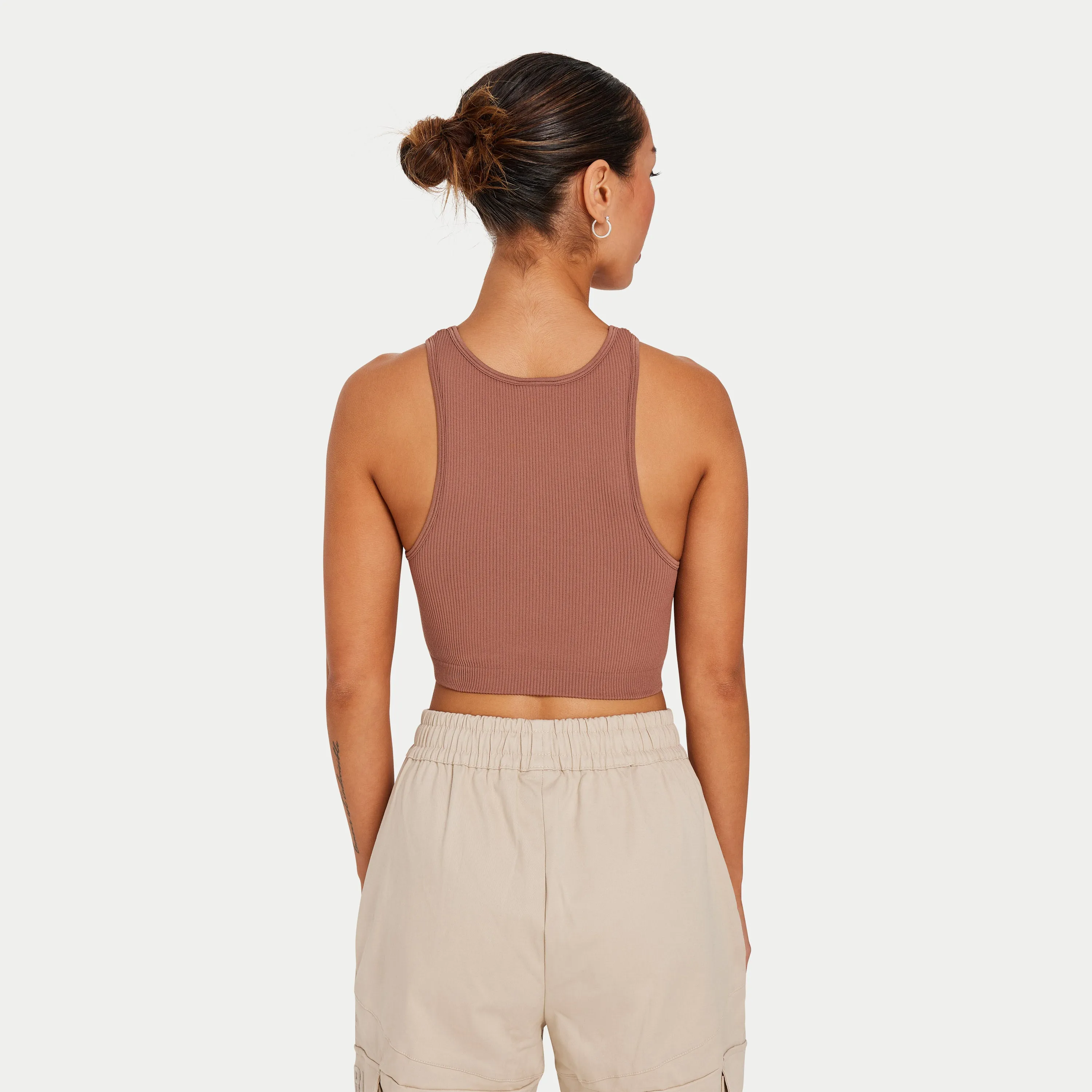 Womens Ribbed Base Racer Crop Top - Acorn Brown