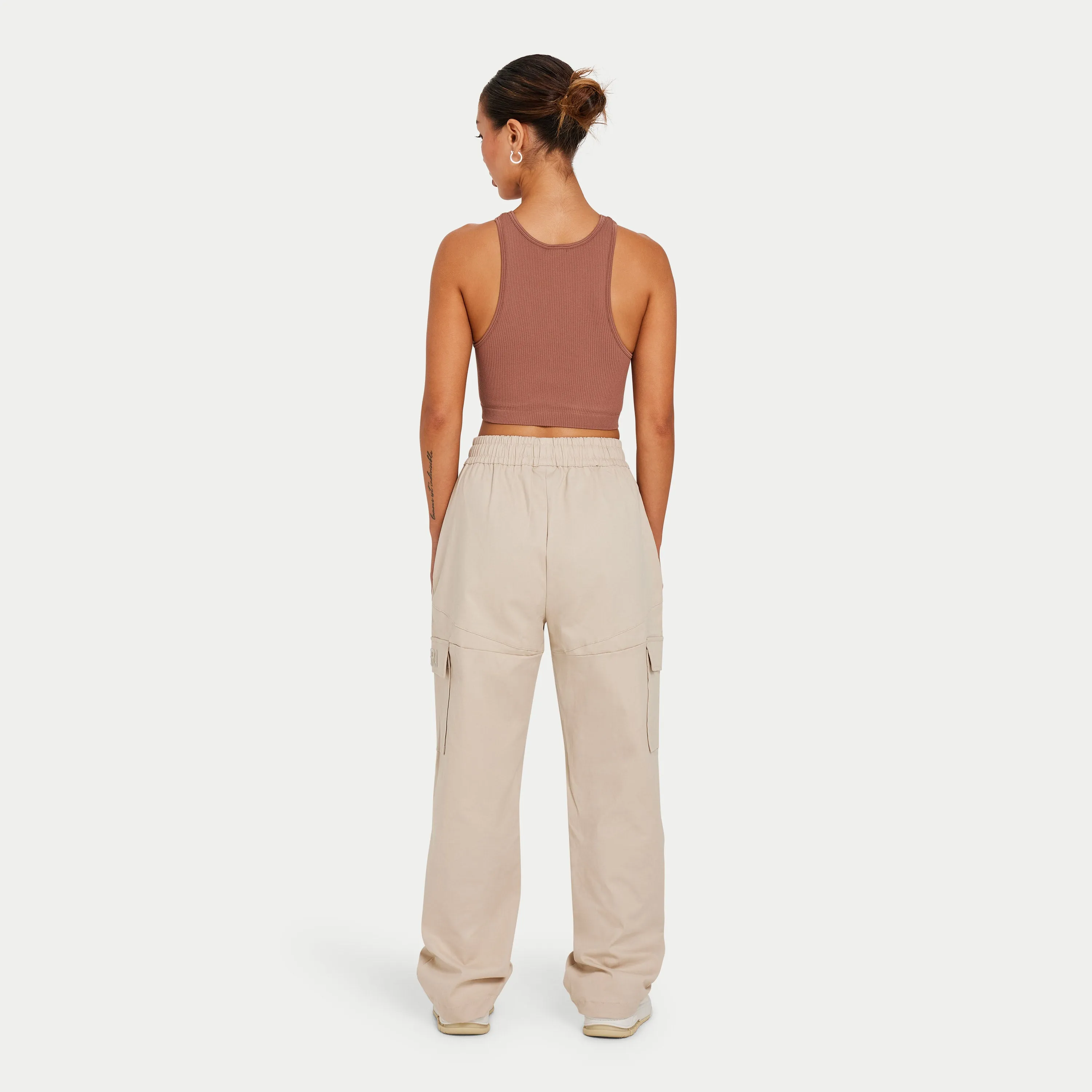 Womens Ribbed Base Racer Crop Top - Acorn Brown