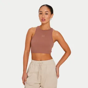 Womens Ribbed Base Racer Crop Top - Acorn Brown