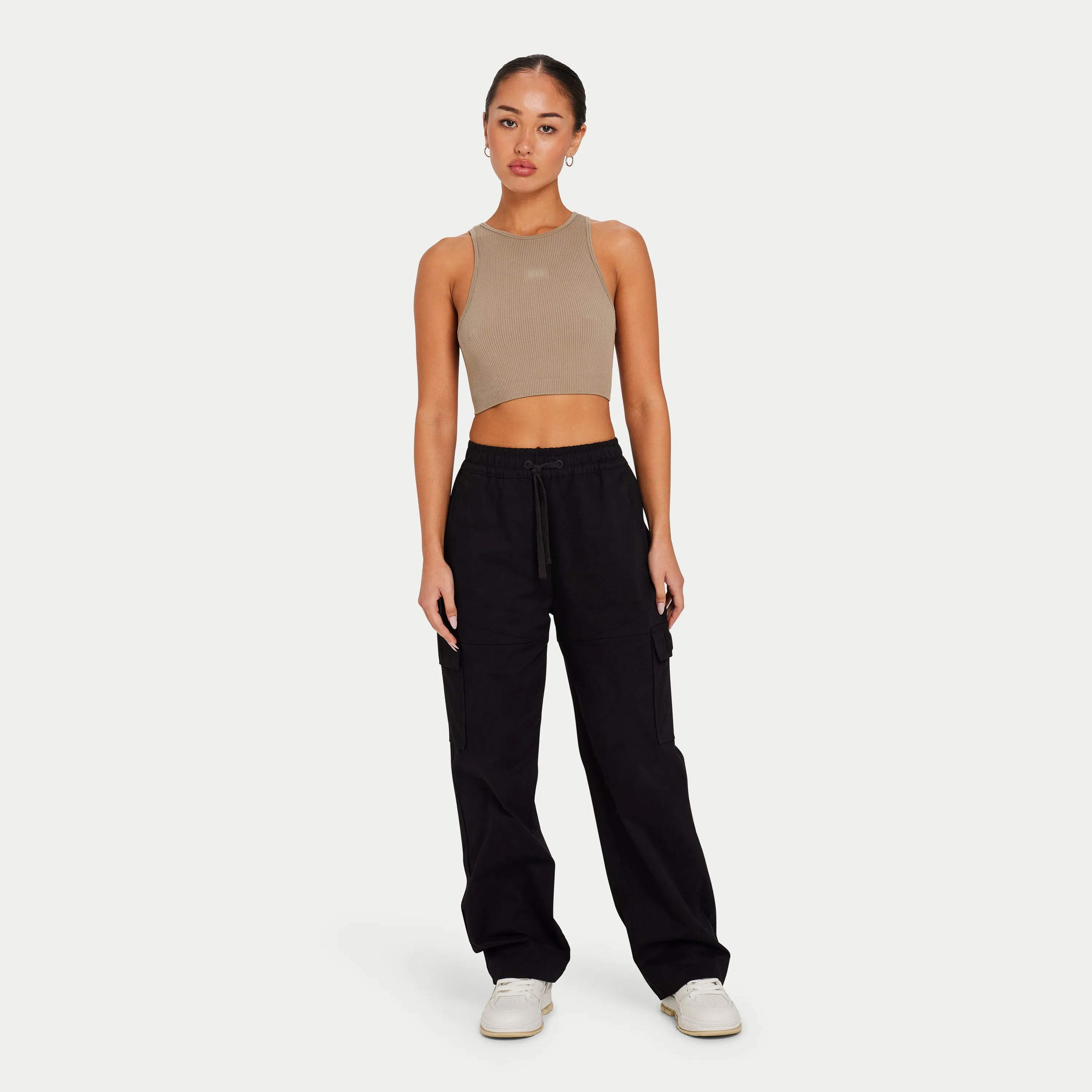 Womens Ribbed Base Racer Crop Top - Grey Green