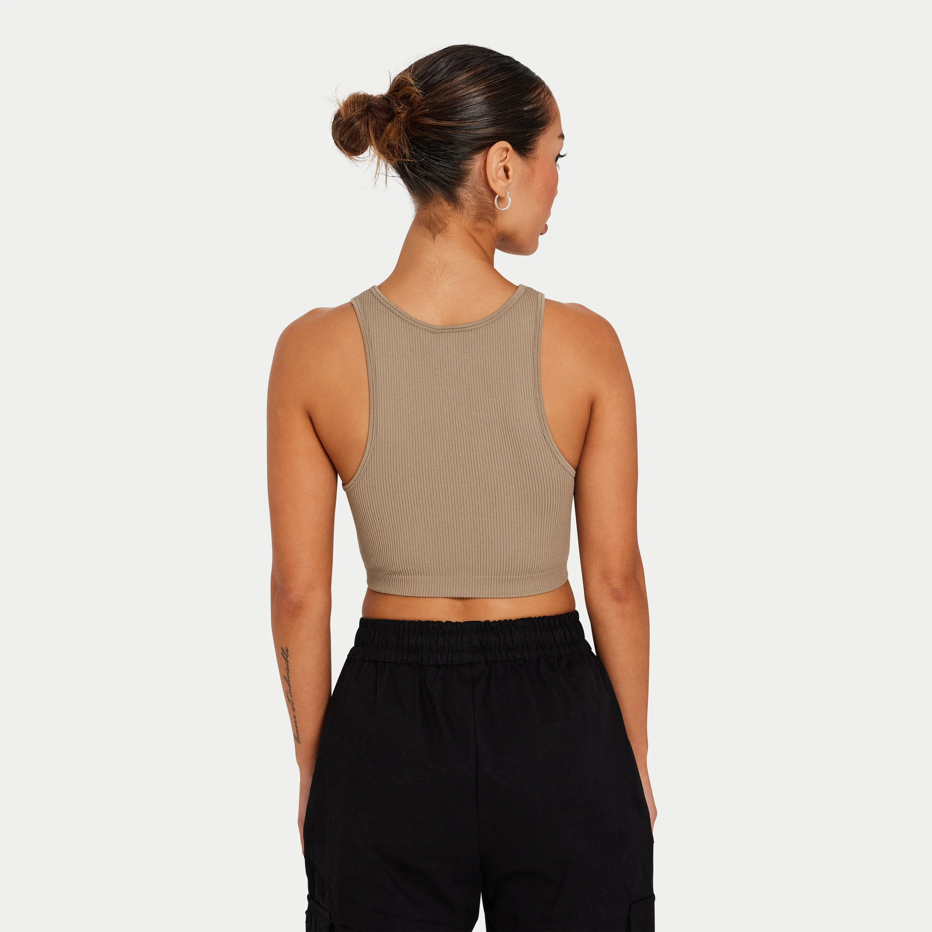 Womens Ribbed Base Racer Crop Top - Grey Green