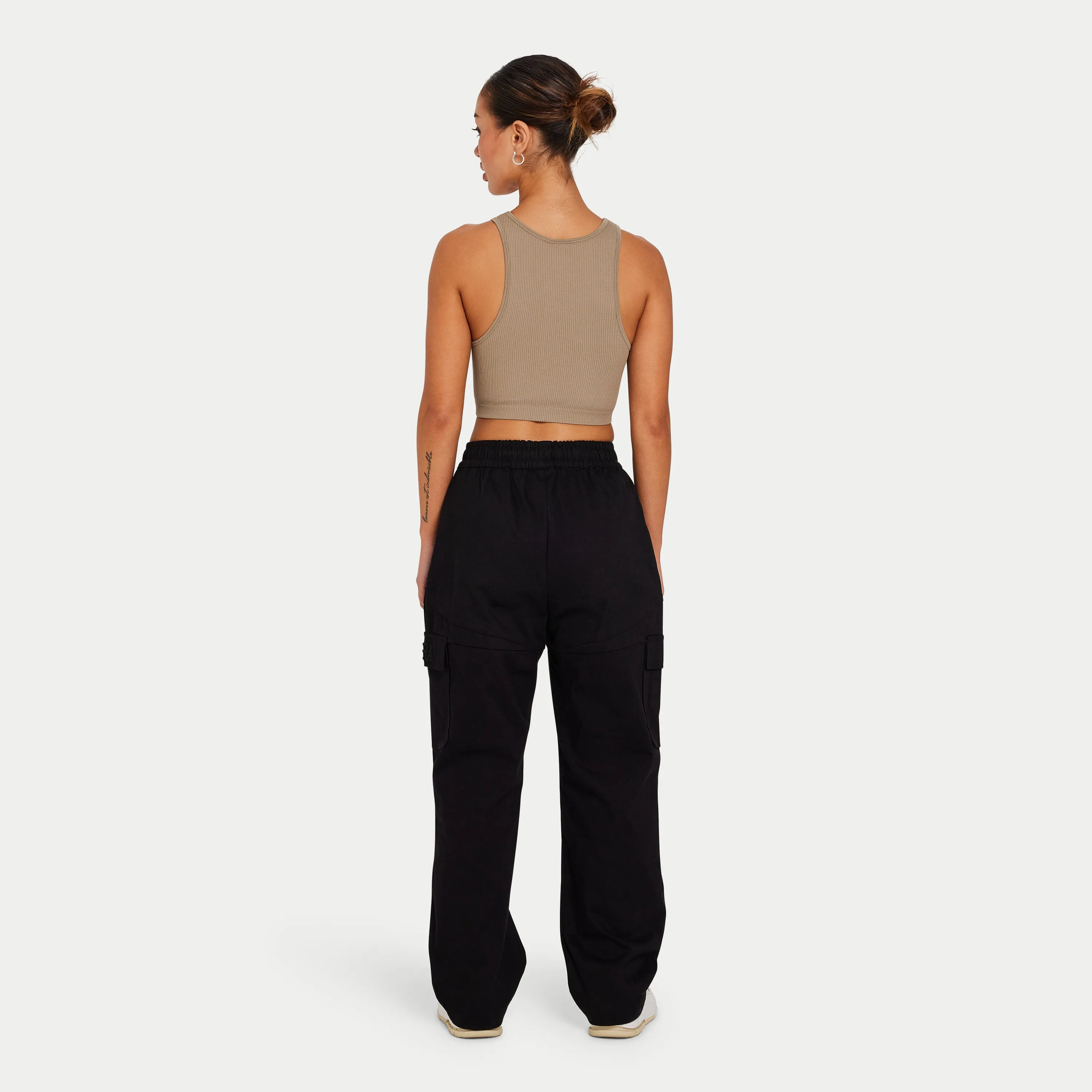 Womens Ribbed Base Racer Crop Top - Grey Green