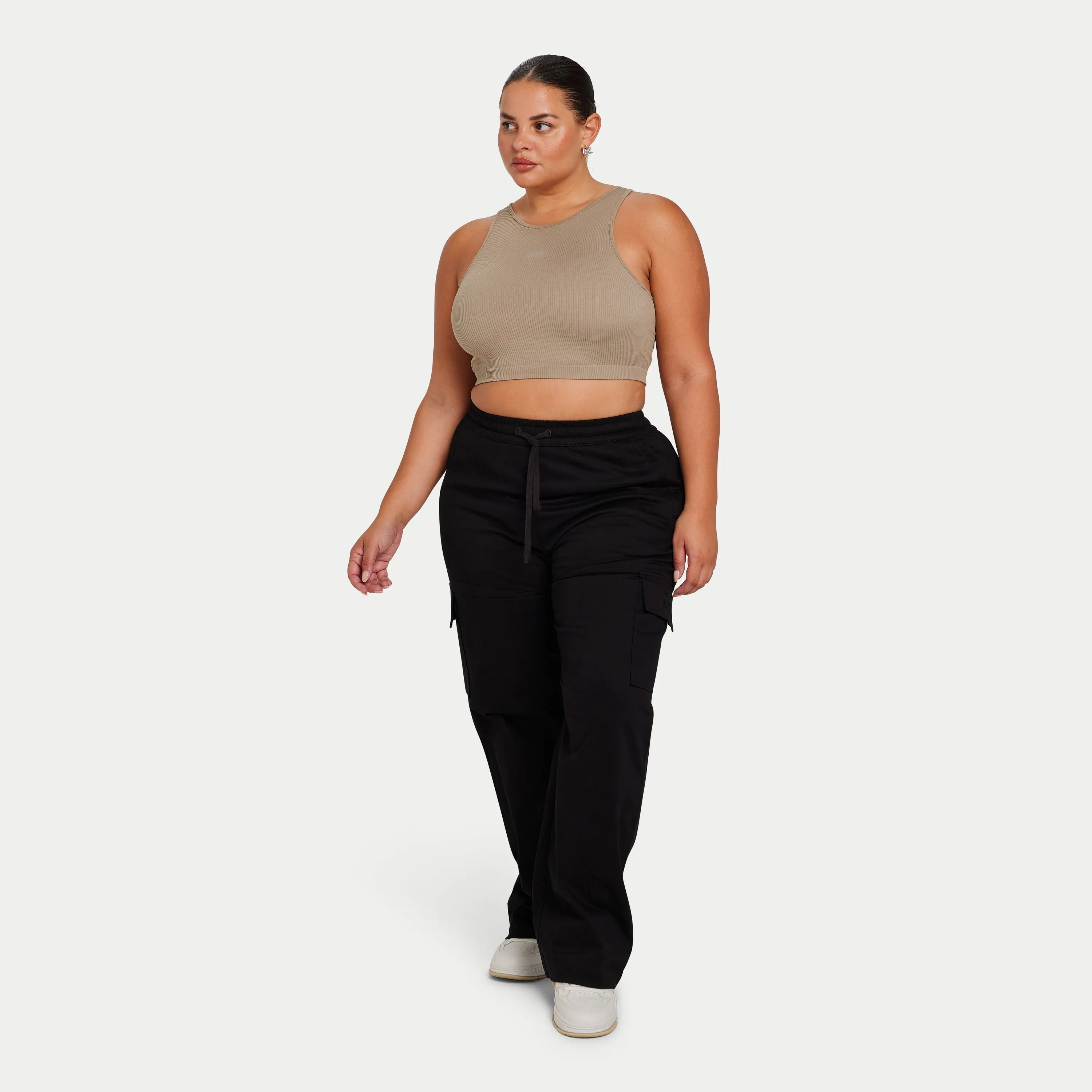 Womens Ribbed Base Racer Crop Top - Grey Green