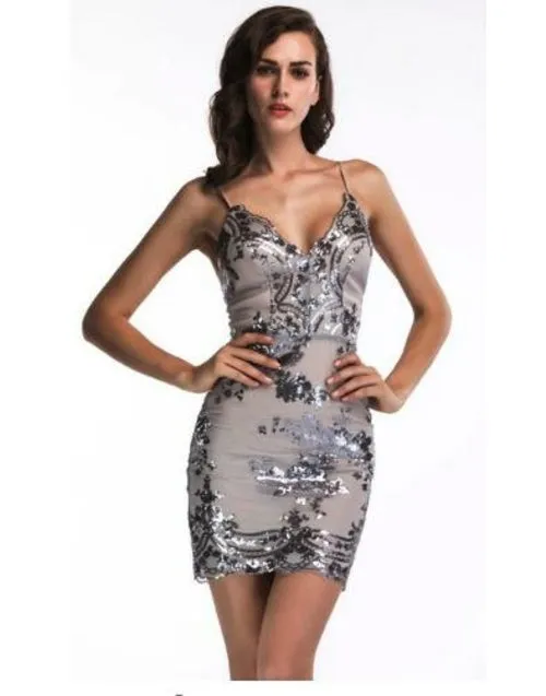 Women's Sexy Glitter Bandage Bodycon Wrap Dress